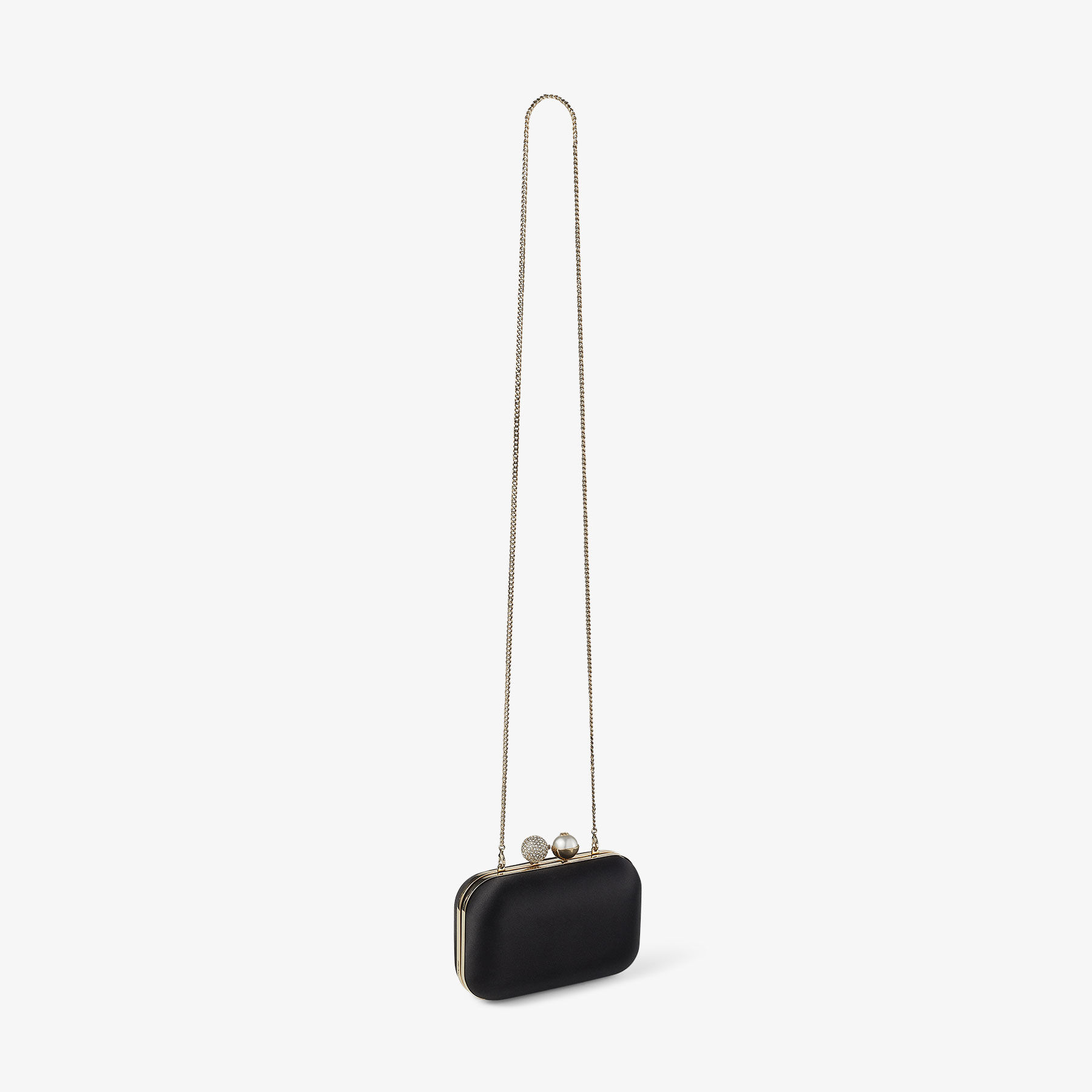 CLOUD Black Satin Clutch Bag with Pearl and Crystal Clasp Summer Collection JIMMY CHOO