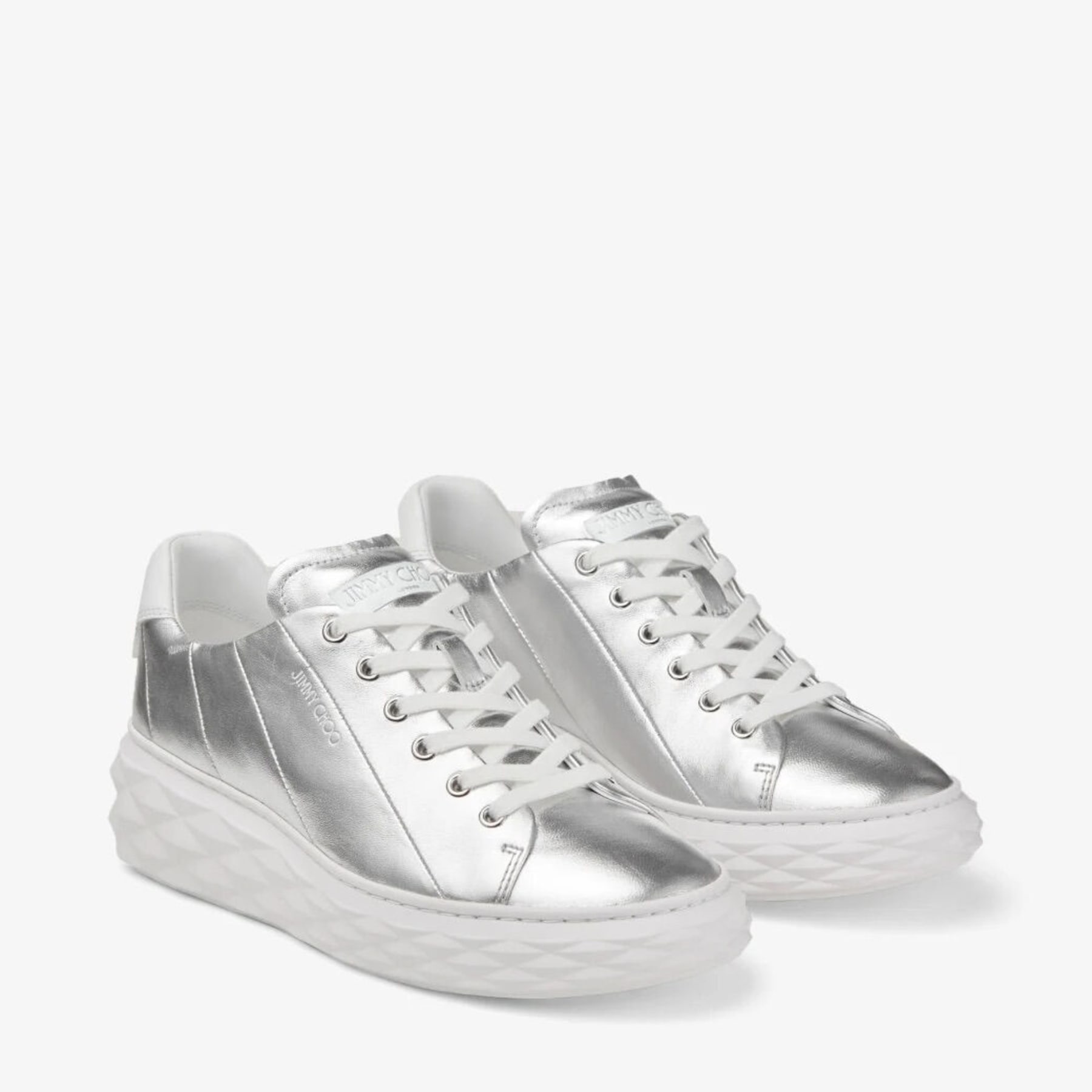 DIAMOND LIGHT MAXI F Silver Metallic Nappa Low Top Trainers with Platform Sole Autumn Collection JIMMY CHOO