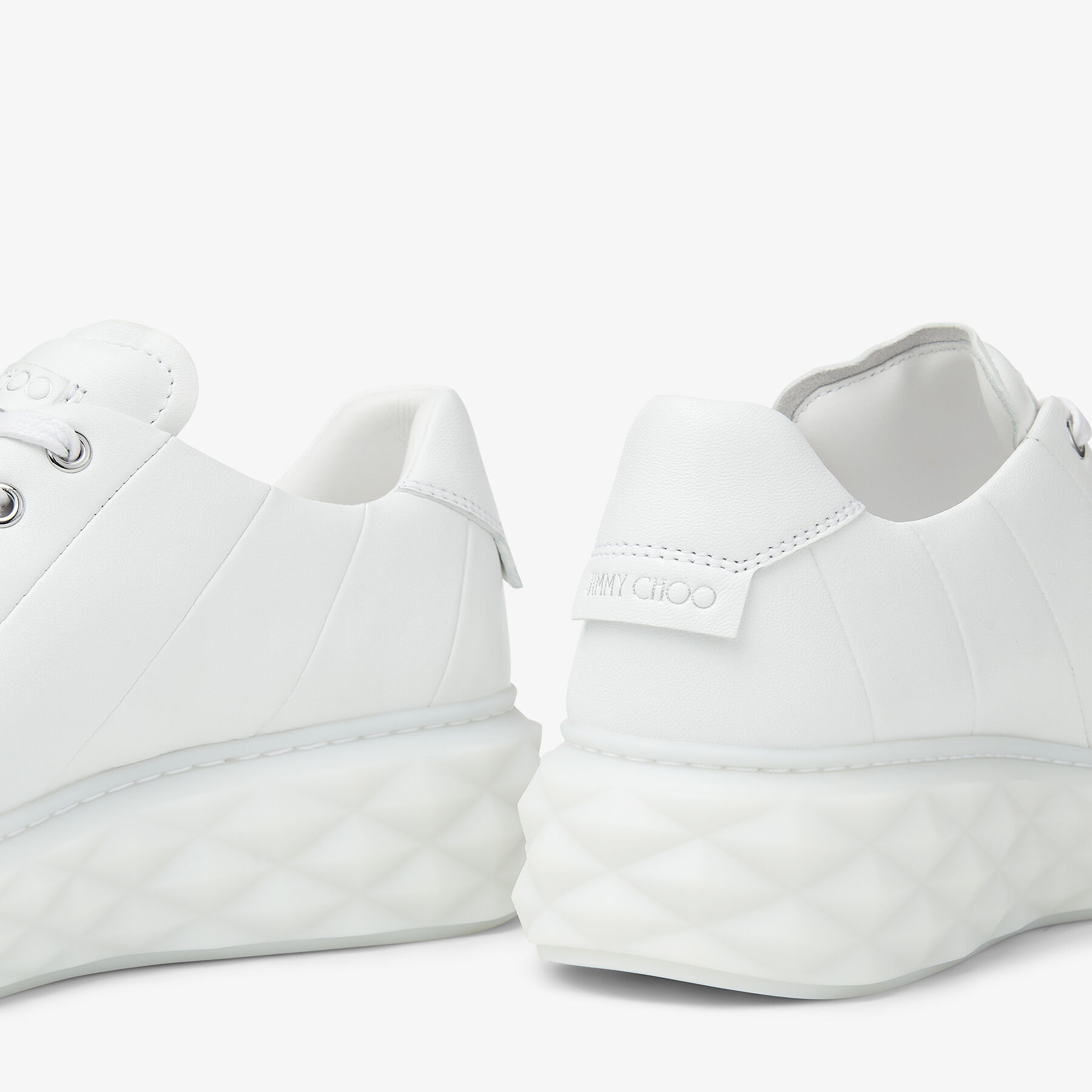 DIAMOND LIGHT MAXI F White Nappa Leather Low Top Trainers with Platform Sole Summer Collection JIMMY CHOO