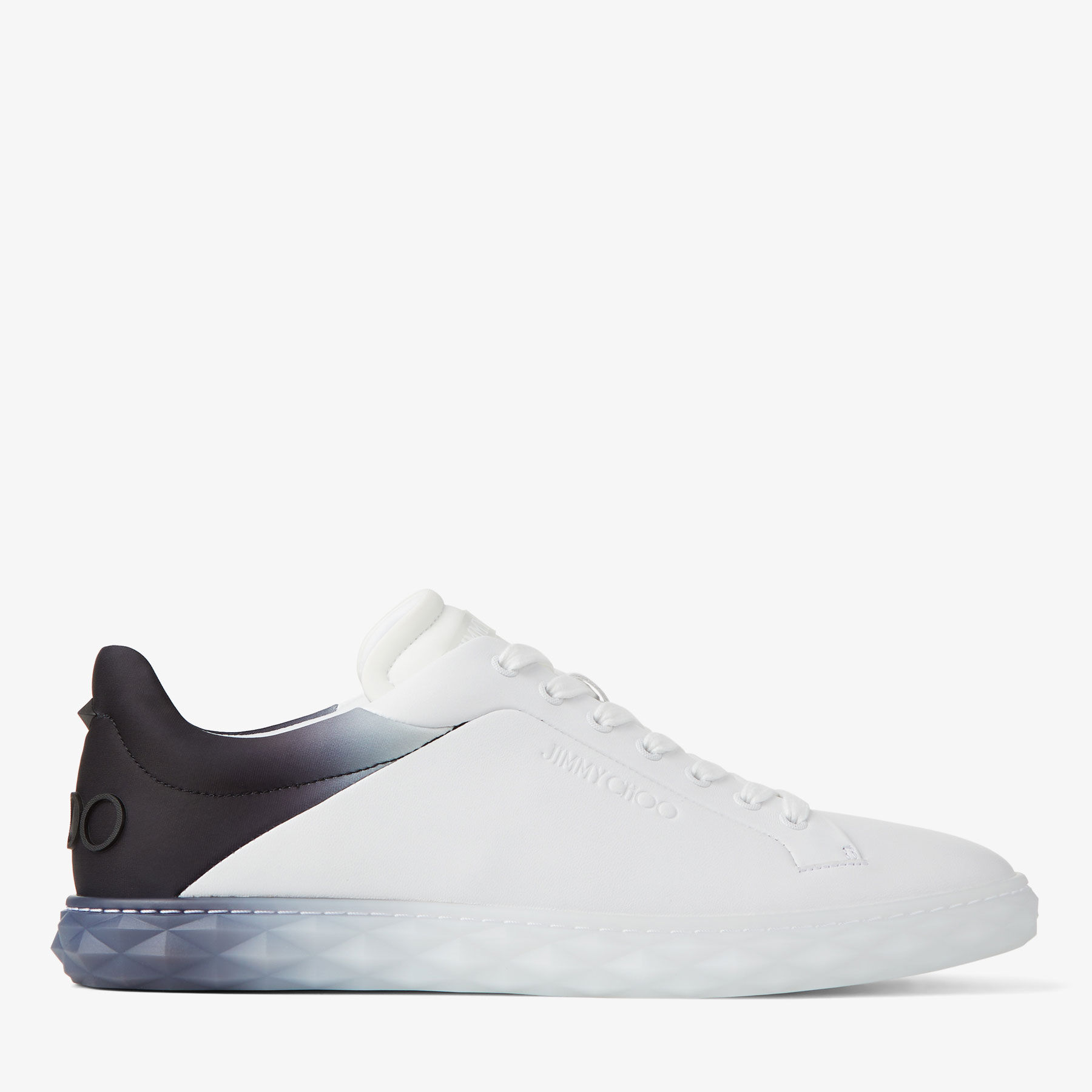 Diamond Light M Ii White and Black Leather Mix Low Top Trainers New Collection JIMMY CHOO
