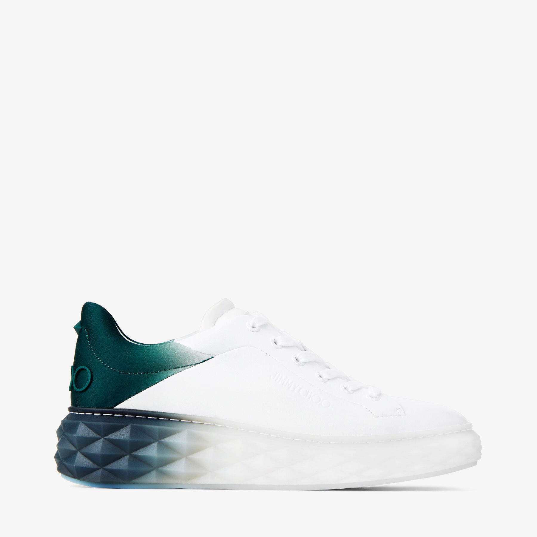 Diamond Maxi/F Ii | White and Green Leather Trainers with Platform 