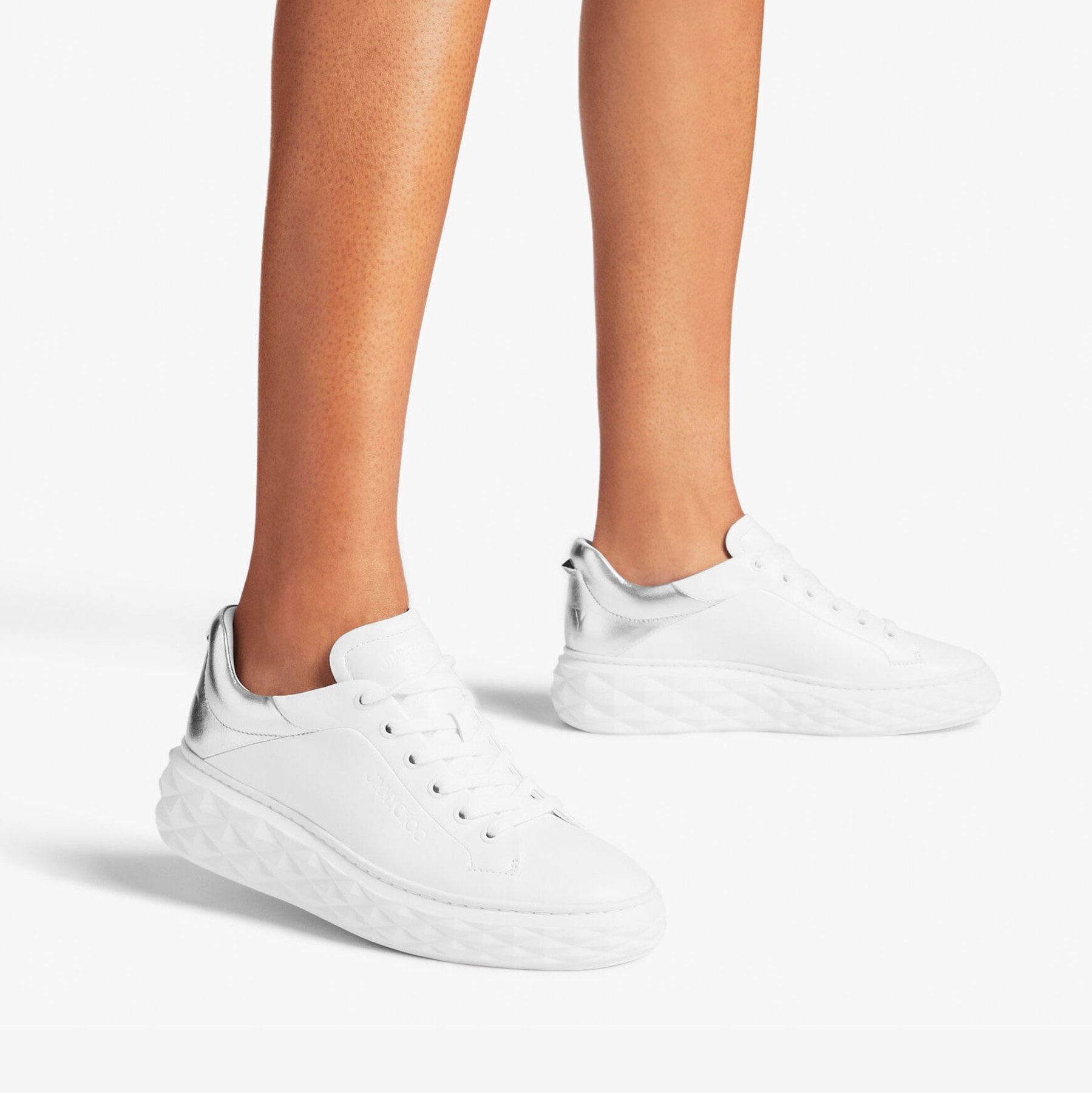 Diamond Maxi F Ii White and Silver Leather Trainers with Platform Sole New Collection JIMMY CHOO