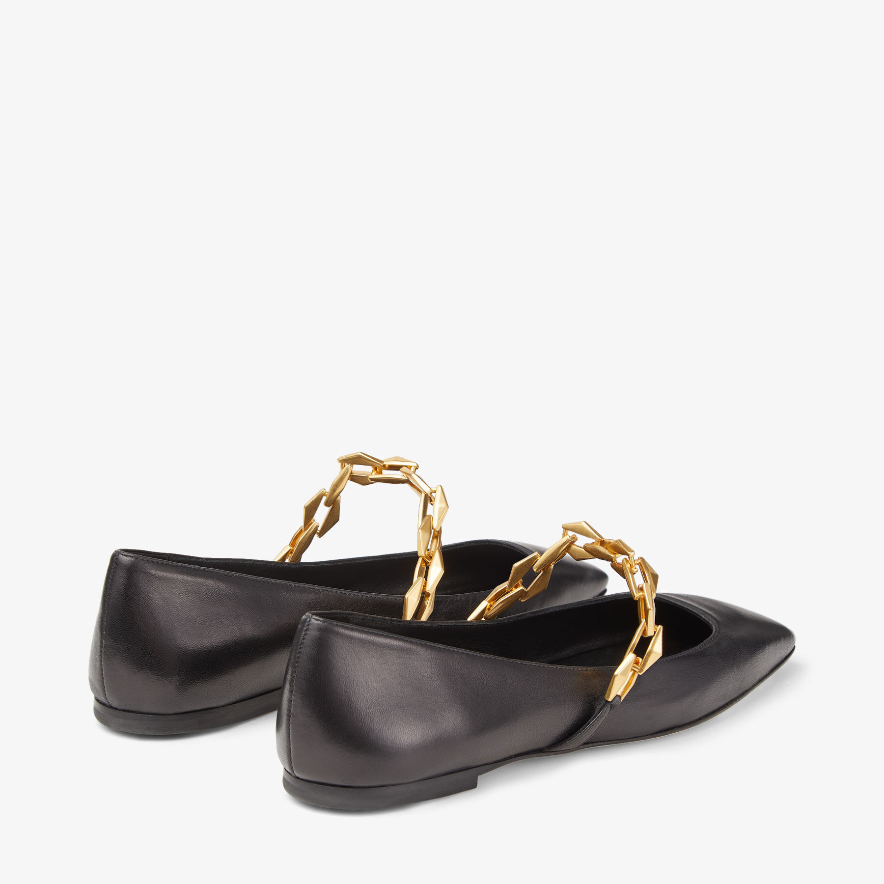 DIAMOND TILDA FLAT Black Nappa Leather Flats with Chain Autumn