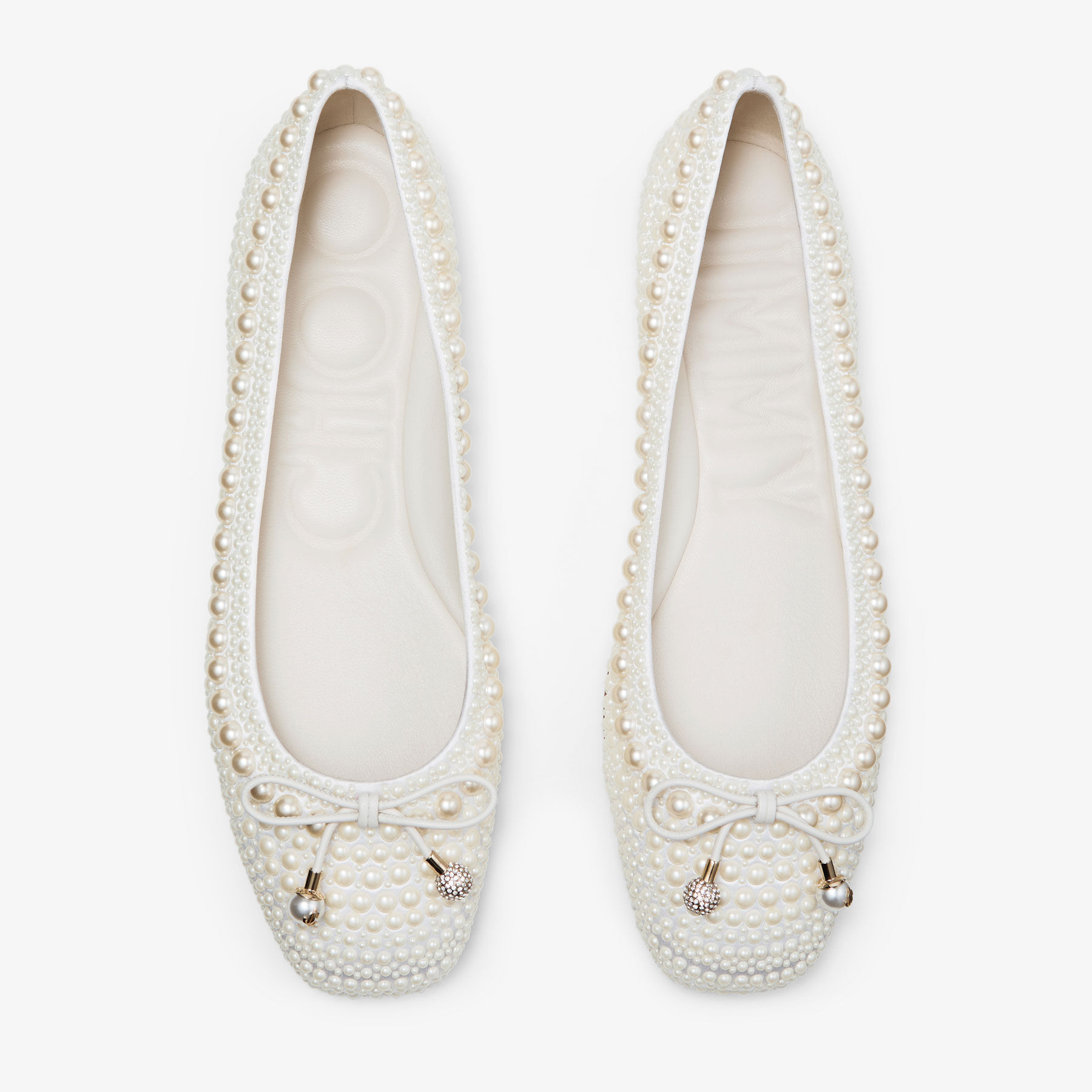 Elme Flat White Satin Pearl Flats JIMMY CHOO
