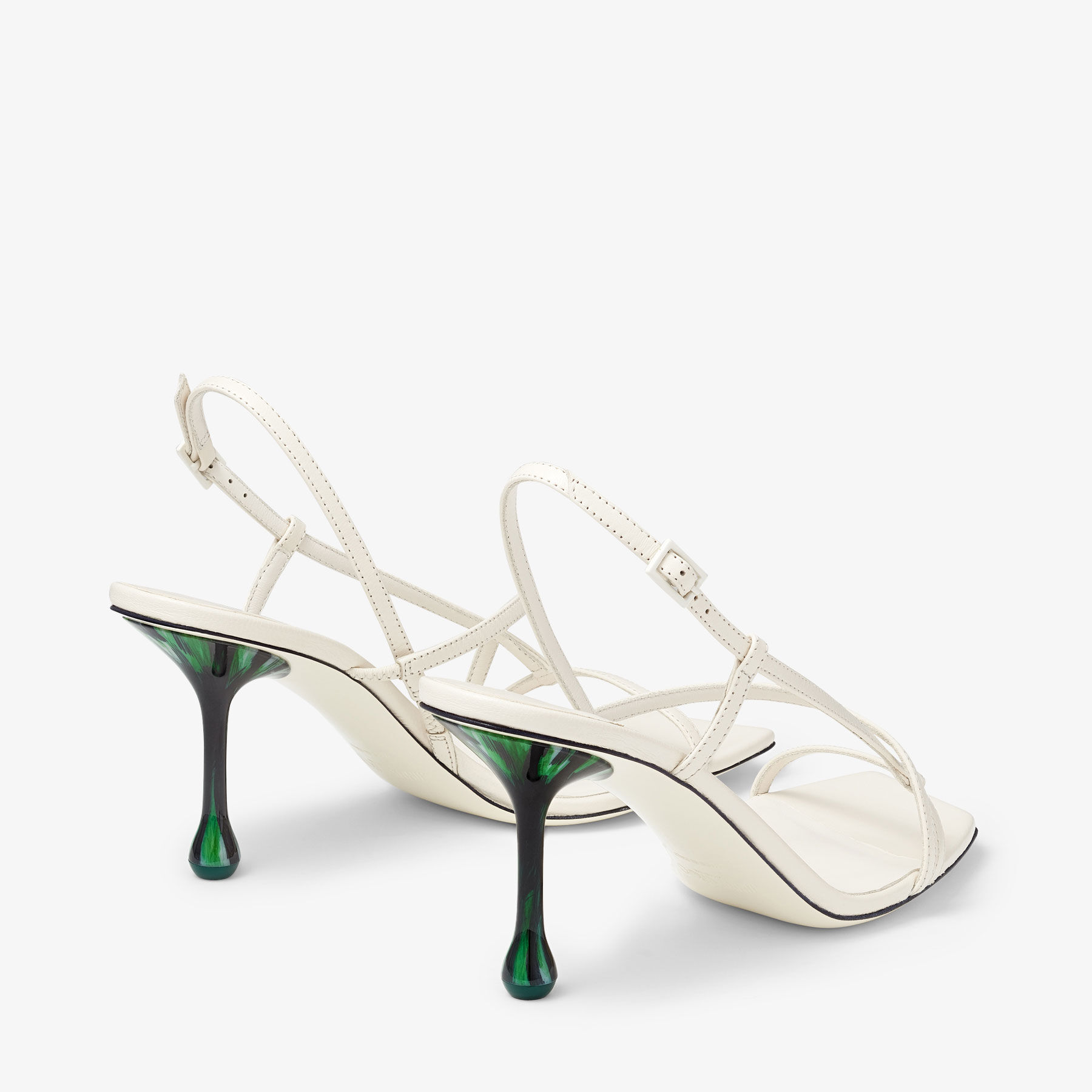 Etana 80|Latte/Malachite Nappa Leather Sandals| JIMMY CHOO UK