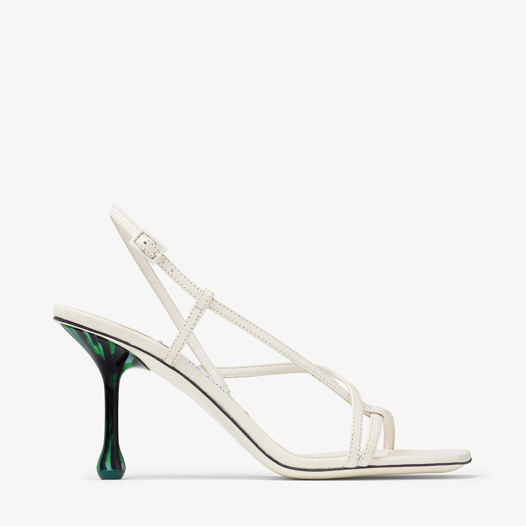 Etana 80 Latte Malachite Nappa Leather Sandals JIMMY CHOO UK
