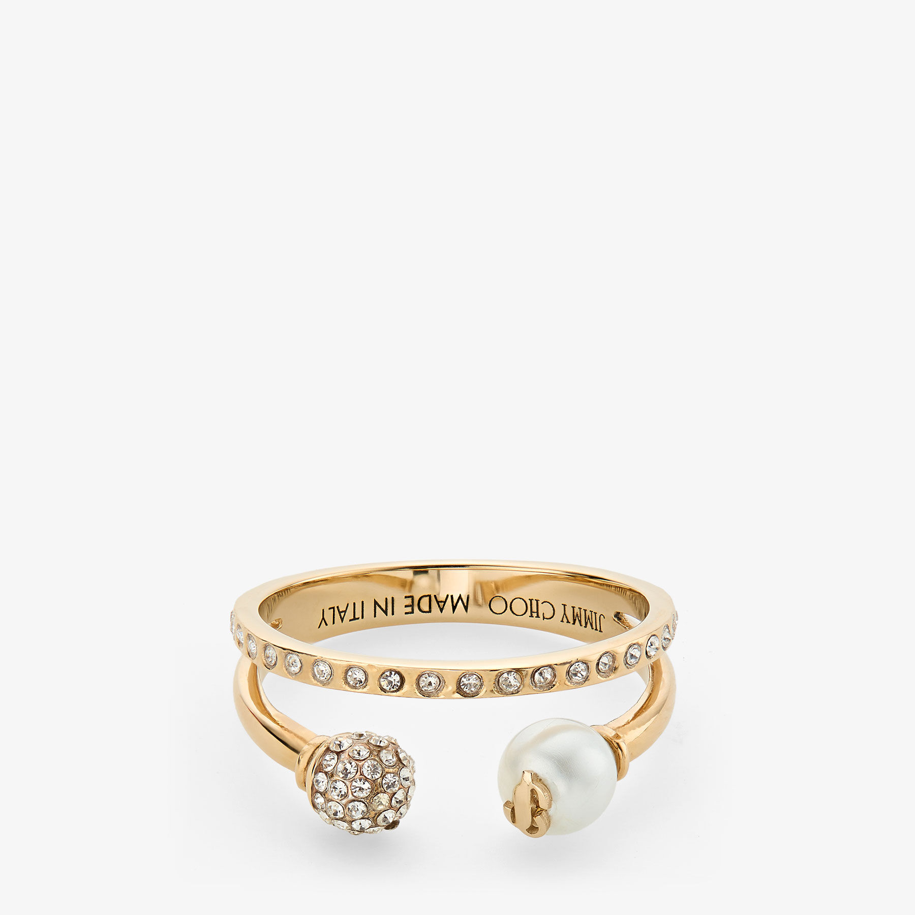 JC Double Ring GoldFinish Crystal & Pearl Ring JIMMY CHOO