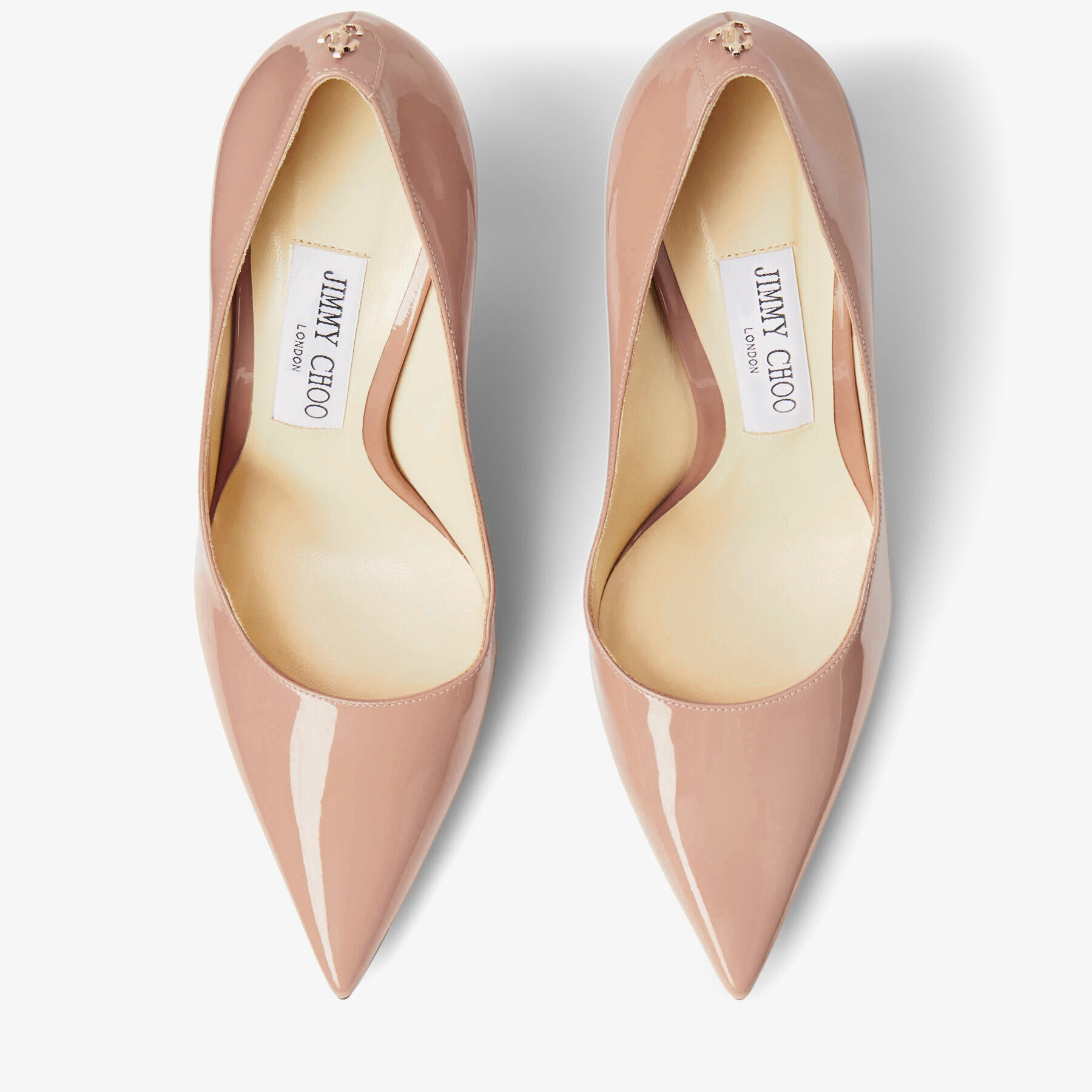 Ballet Pink Patent Leather Point Toe Pumps with JC Emblem LOVE 100 24 7 Icons JIMMY CHOO