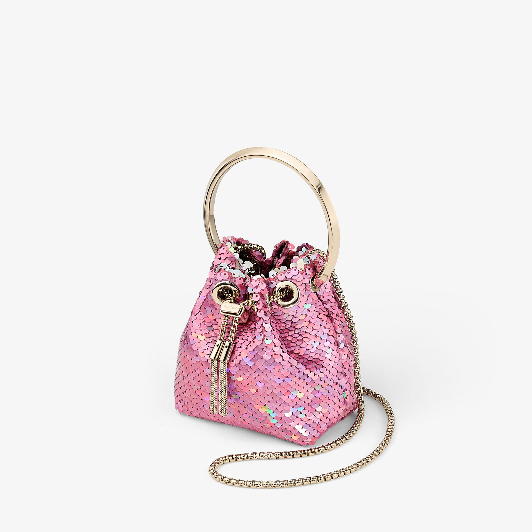 Micro Bon Bon Pink Gold Sequin Fabric Mini Bag JIMMY CHOO UK
