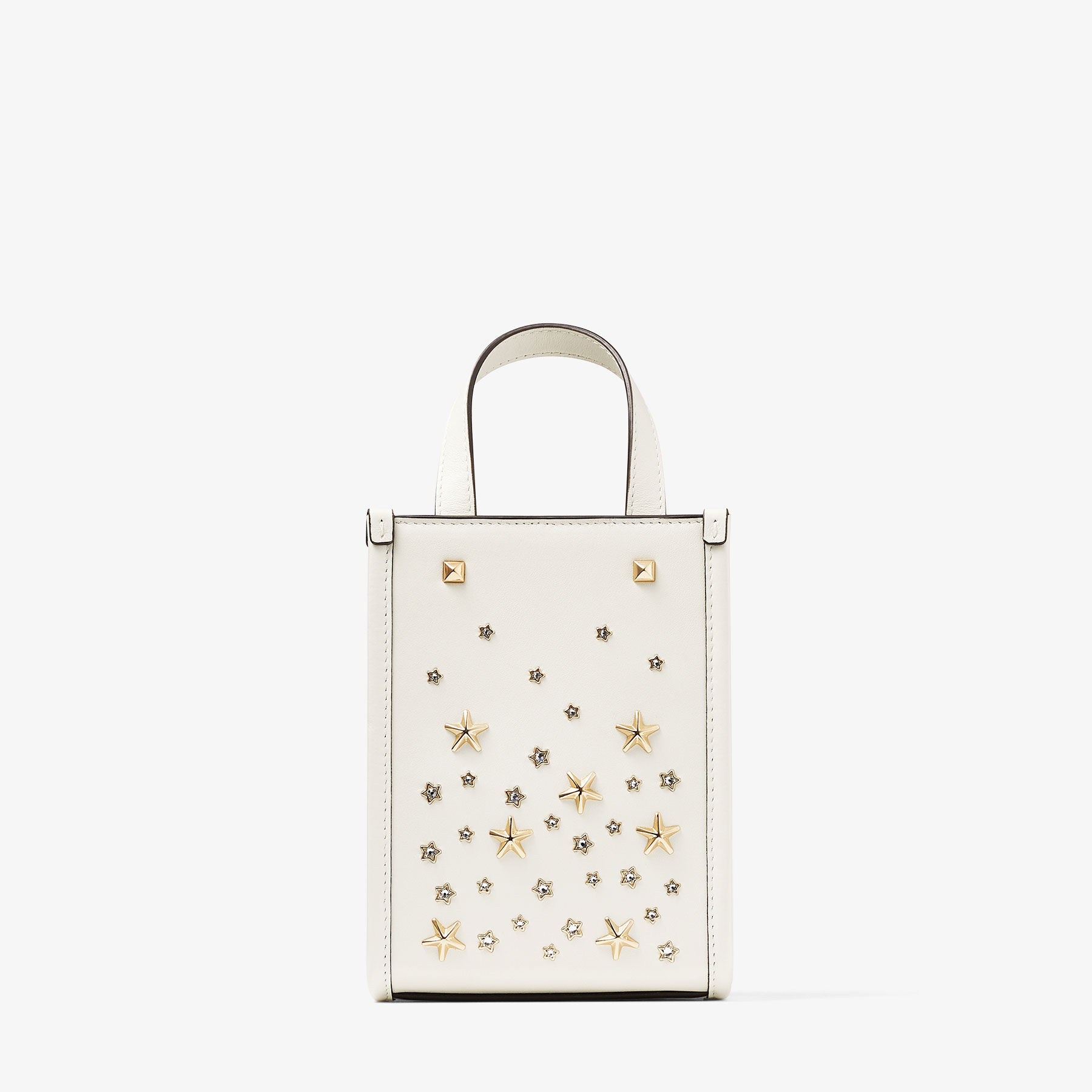 MINI N S TOTE Black Smooth Calf Leather Mini Tote Bag with Stars Summer Collection JIMMY CHOO