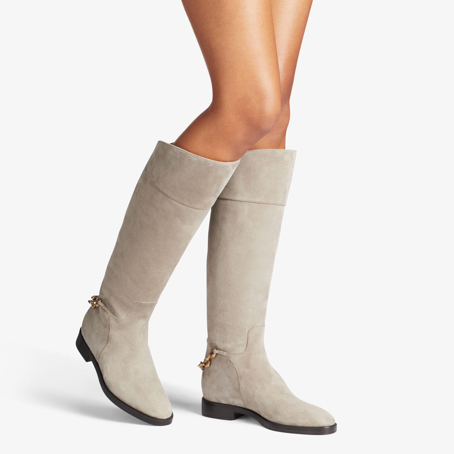 Beige flat knee high boots store
