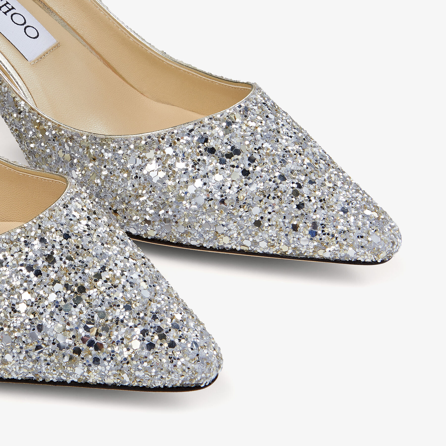 Champagne Coarse Glitter Fabric Pointed Pumps LOVE Pre Fall JIMMY CHOO