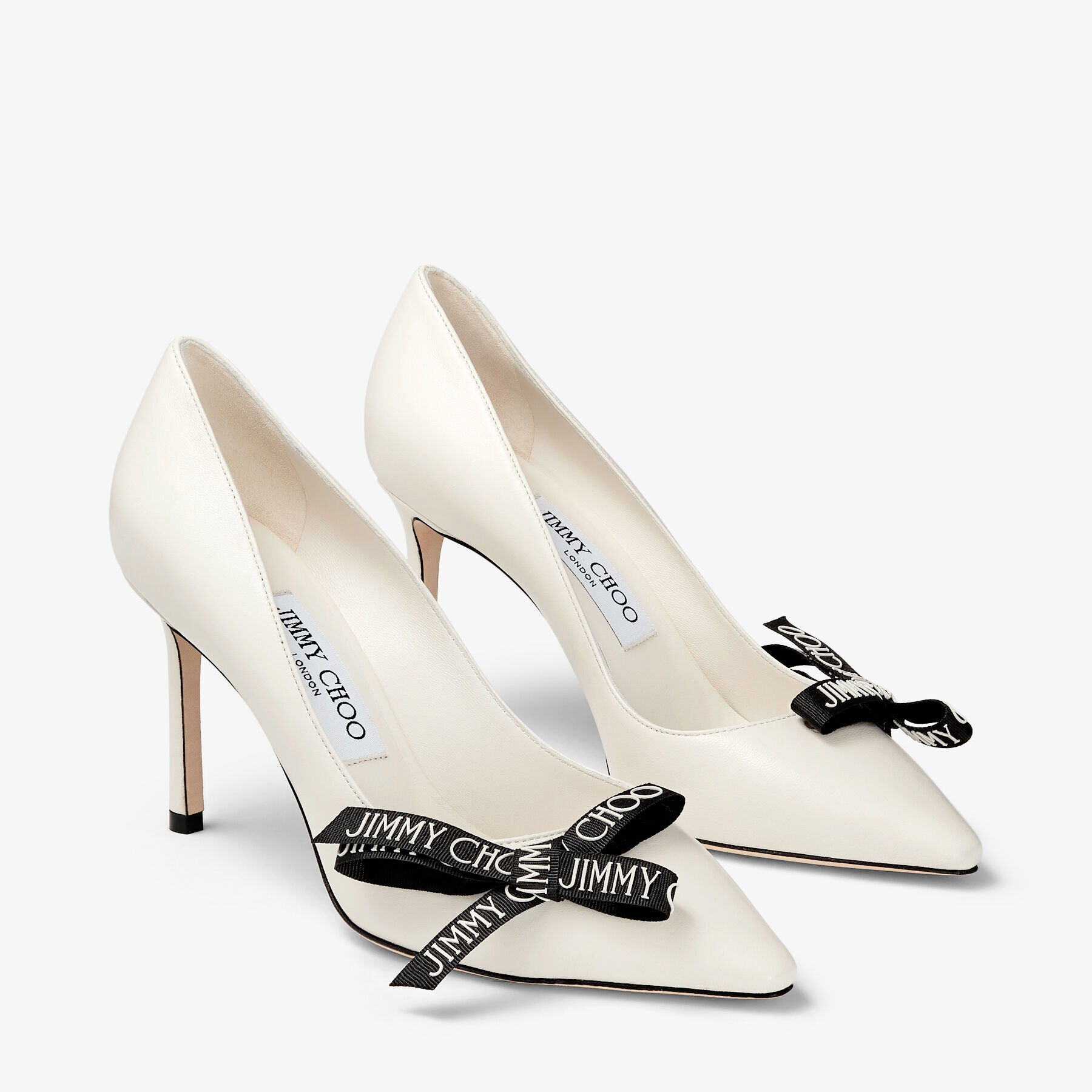 ROMY 85 | Latte Nappa Leather Pumps with Jimmy Choo Bow | Spring 