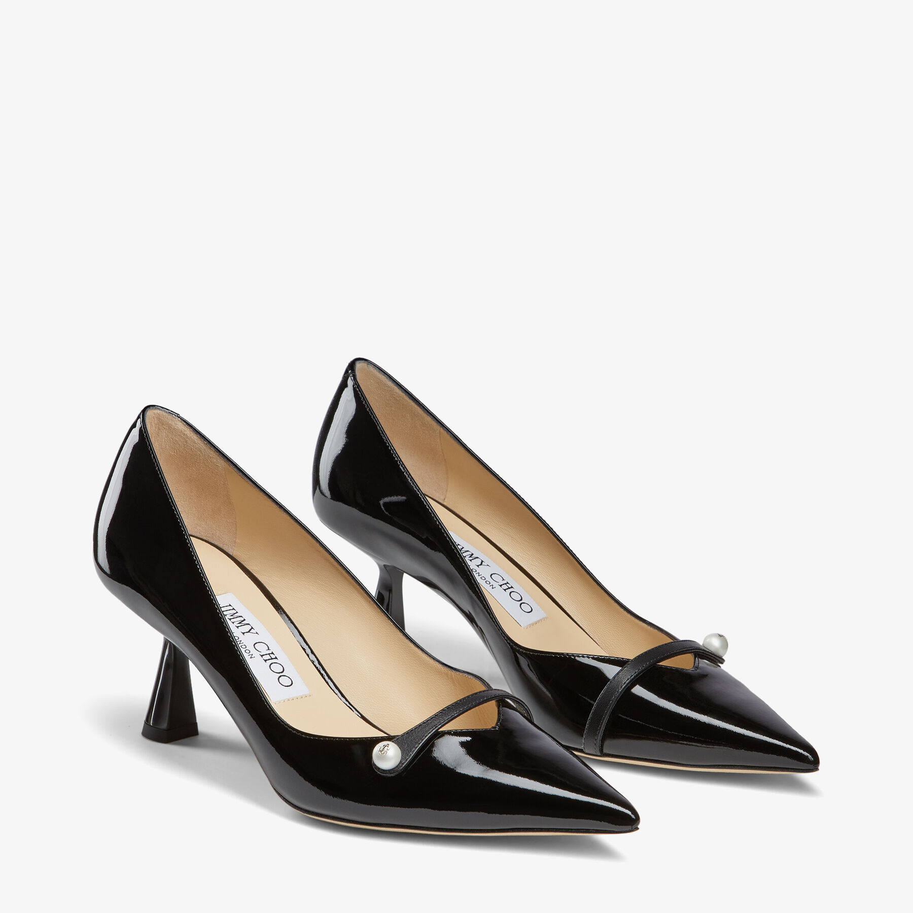 Black Patent Pointed Pumps with Pearl Detail | ROSALIA 65 | High 