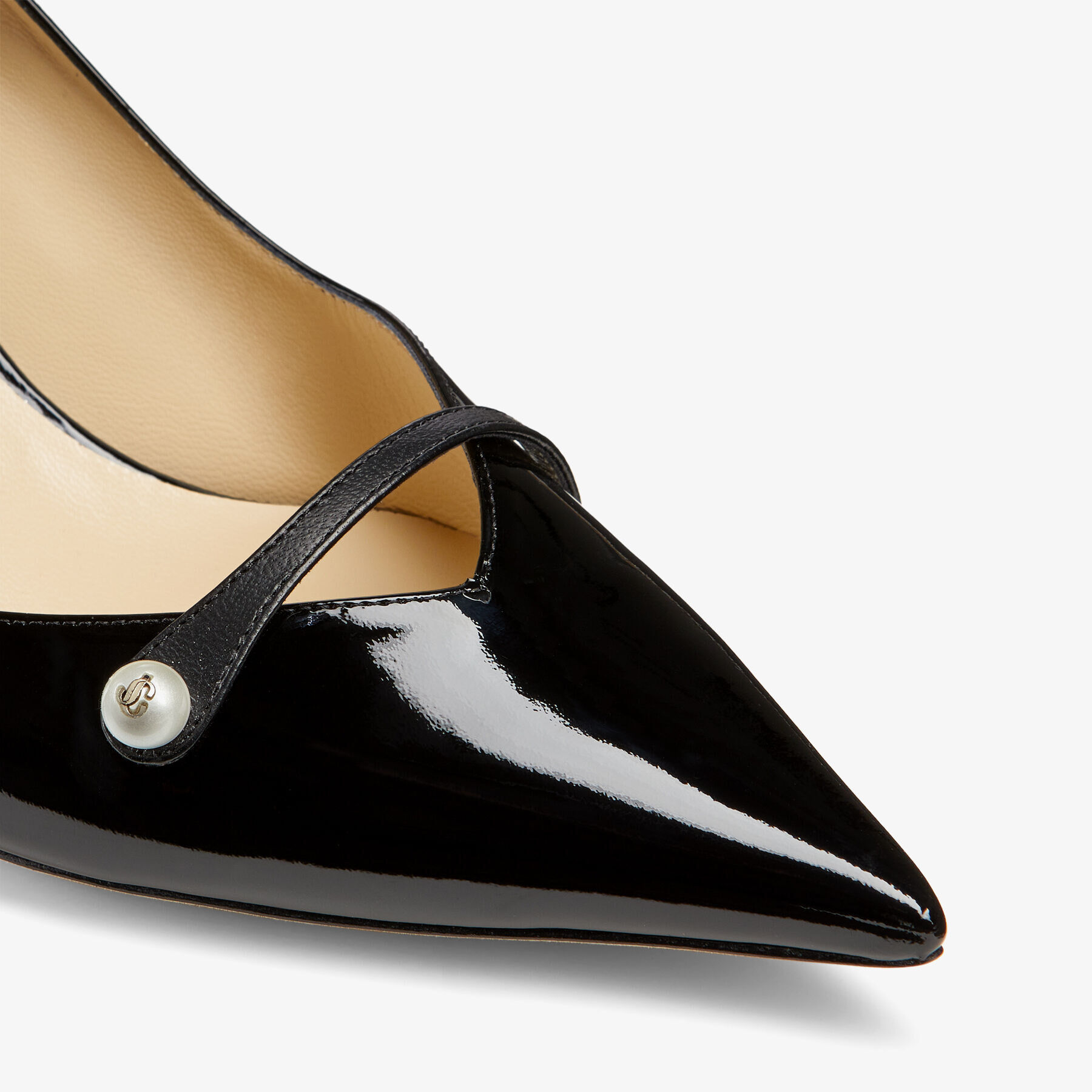 Black Patent Pointed Pumps with Pearl Detail | ROSALIA 65 | High 