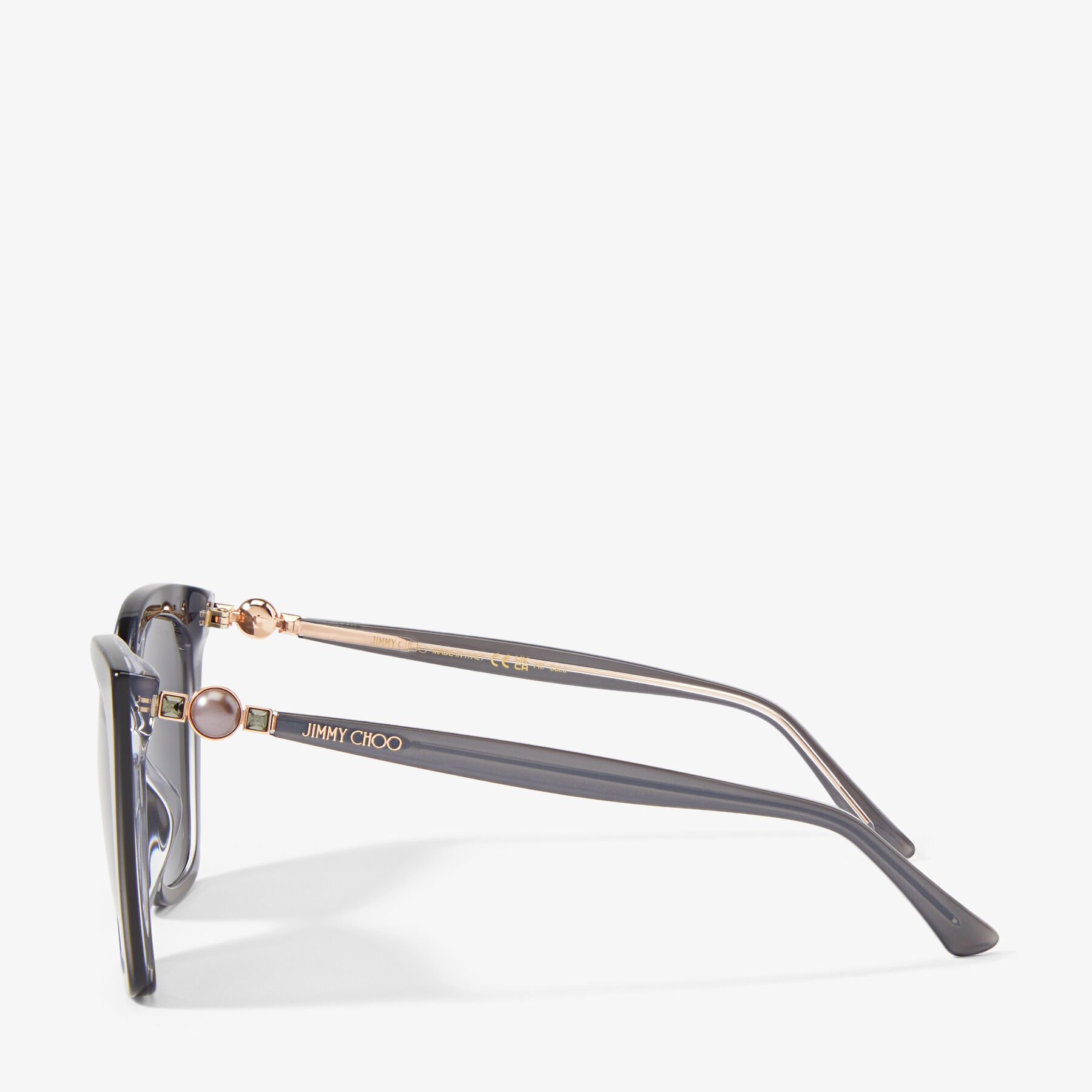 Pearled Grey Cat Eye Sunglasses with Pearls and Swarovski Crystals