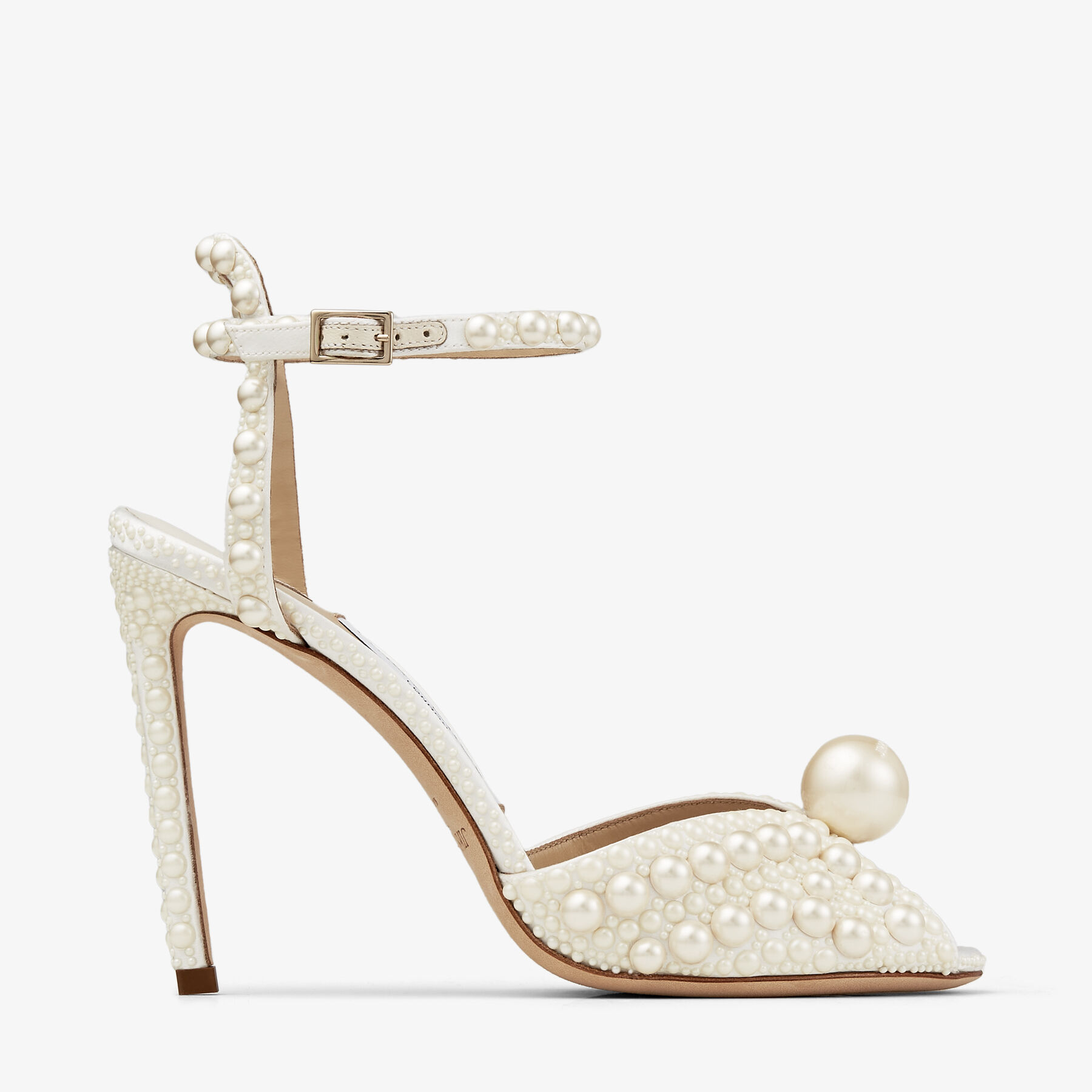 White Satin Sandals with All Over Pearls | SACORA 100 | Autumn 