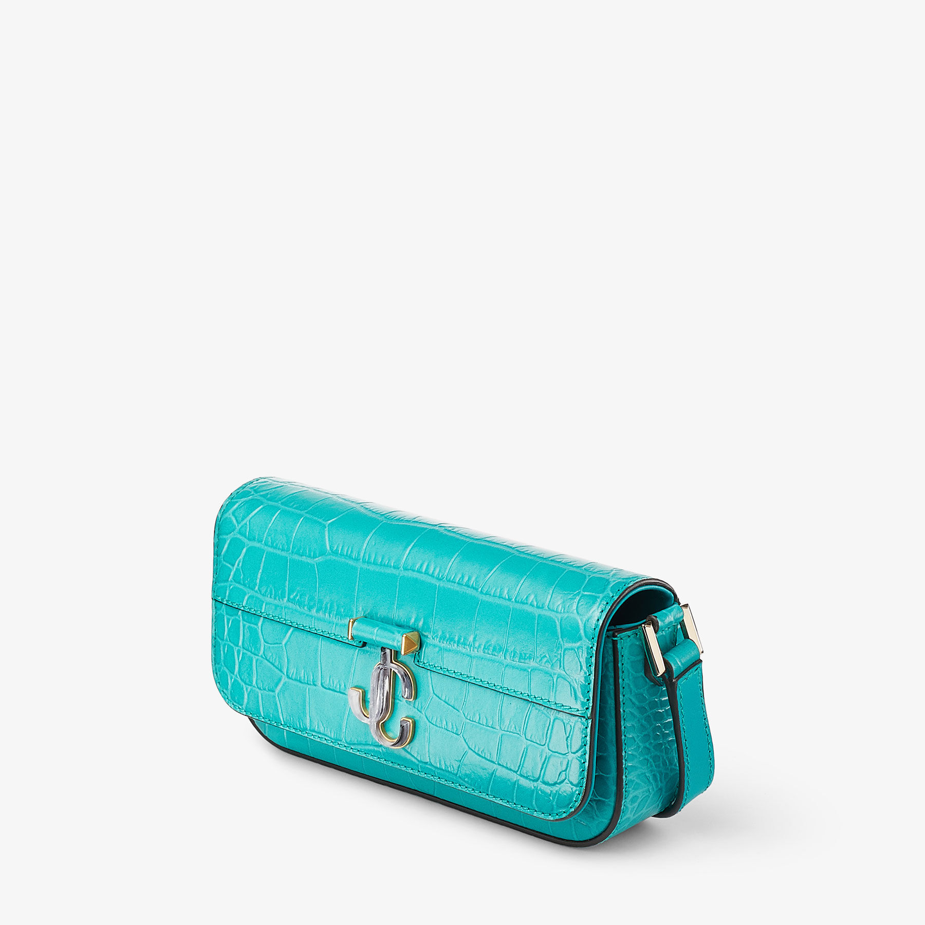 AVENUE MINI SHLDR Peacock Croc Embossed Leather Mini Shoulder