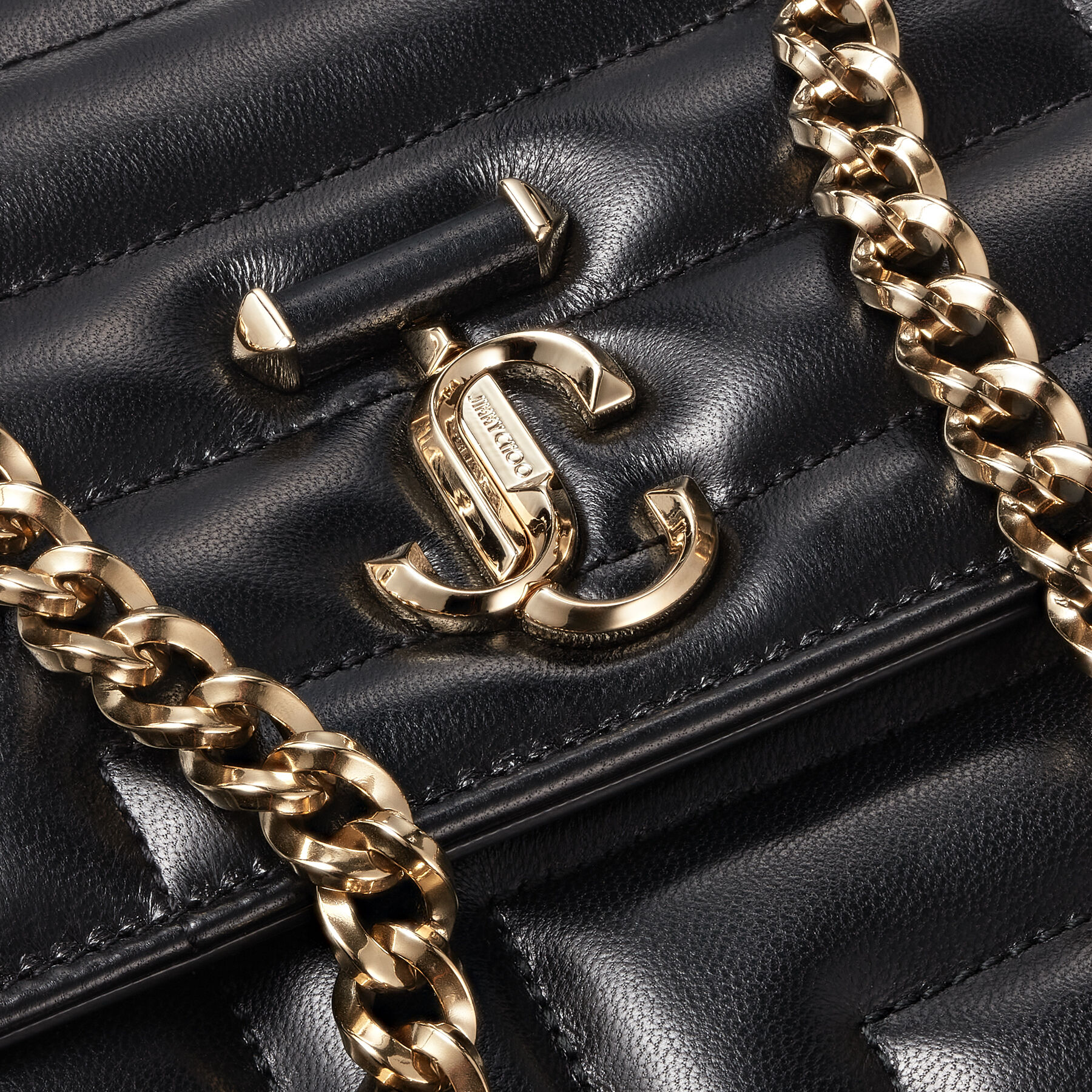 Black Nappa Nappa Leather Bag with Light Gold JC Emblem 