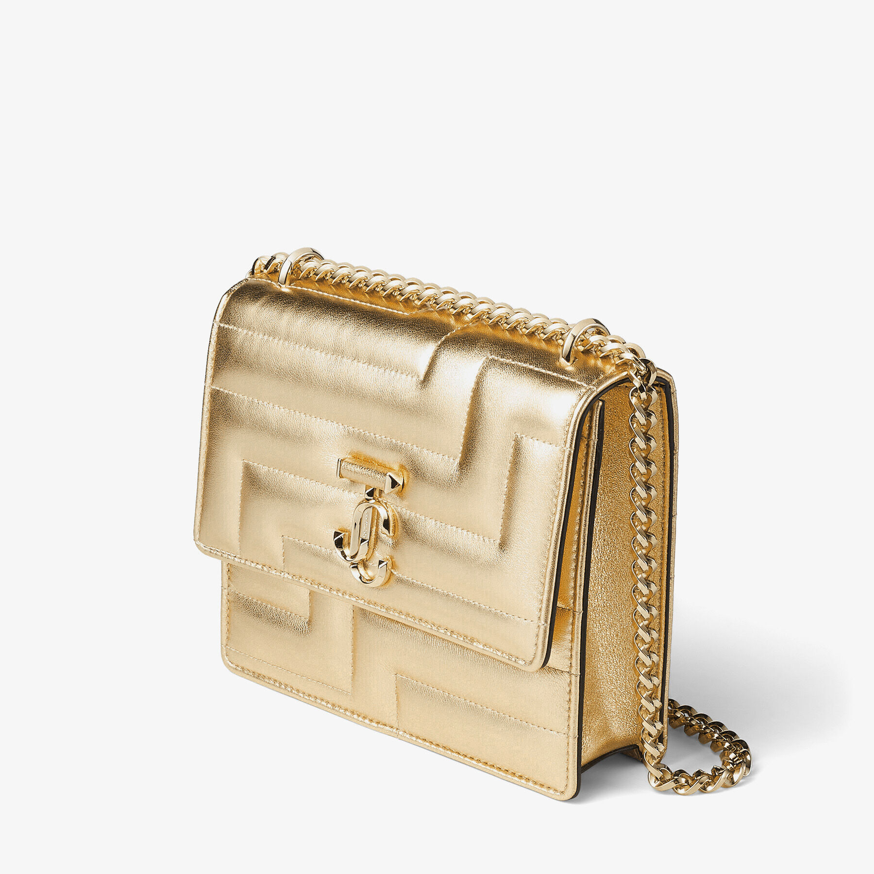 Gold Avenue Metallic Nappa Leather Bag with Light Gold JC Emblem AVENUE QUAD Autumn 2022 collection JIMMY CHOO