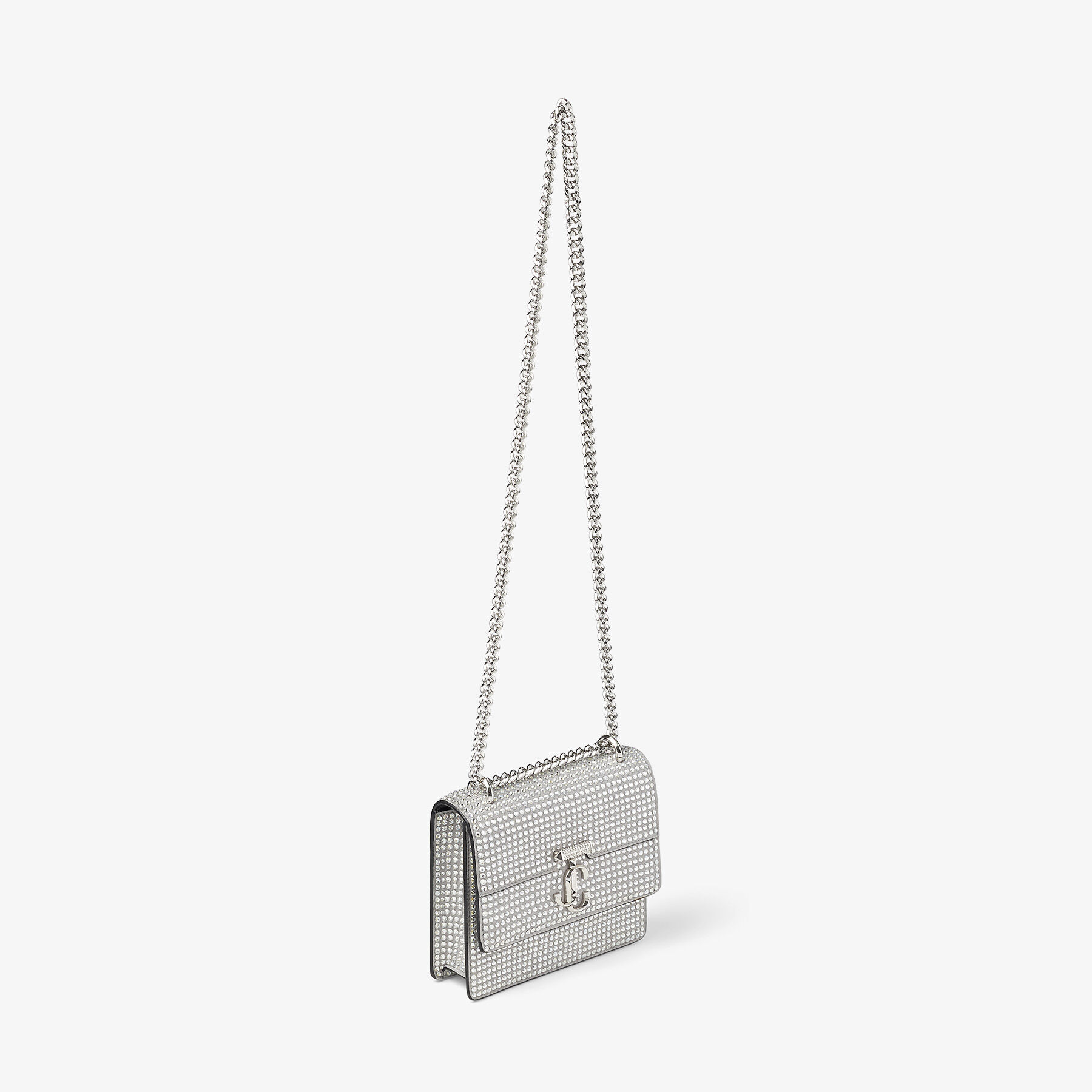 Silver Suede Shoulder Bag with Crystal Embellishment | AVENUE QUAD 