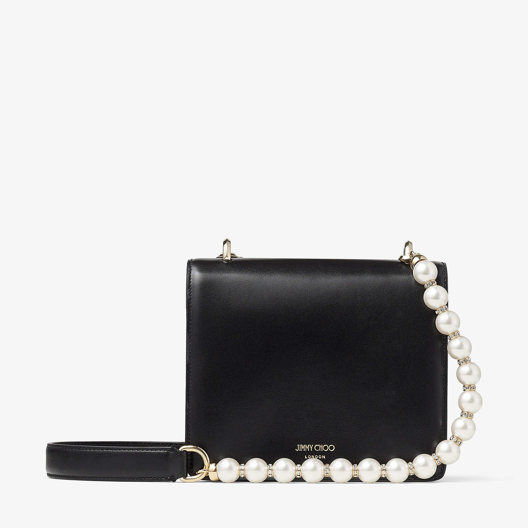 Black Box Leather Shoulder Bag with Pearl Strap AVENUE QUAD XS Summer 2022 collection JIMMY CHOO