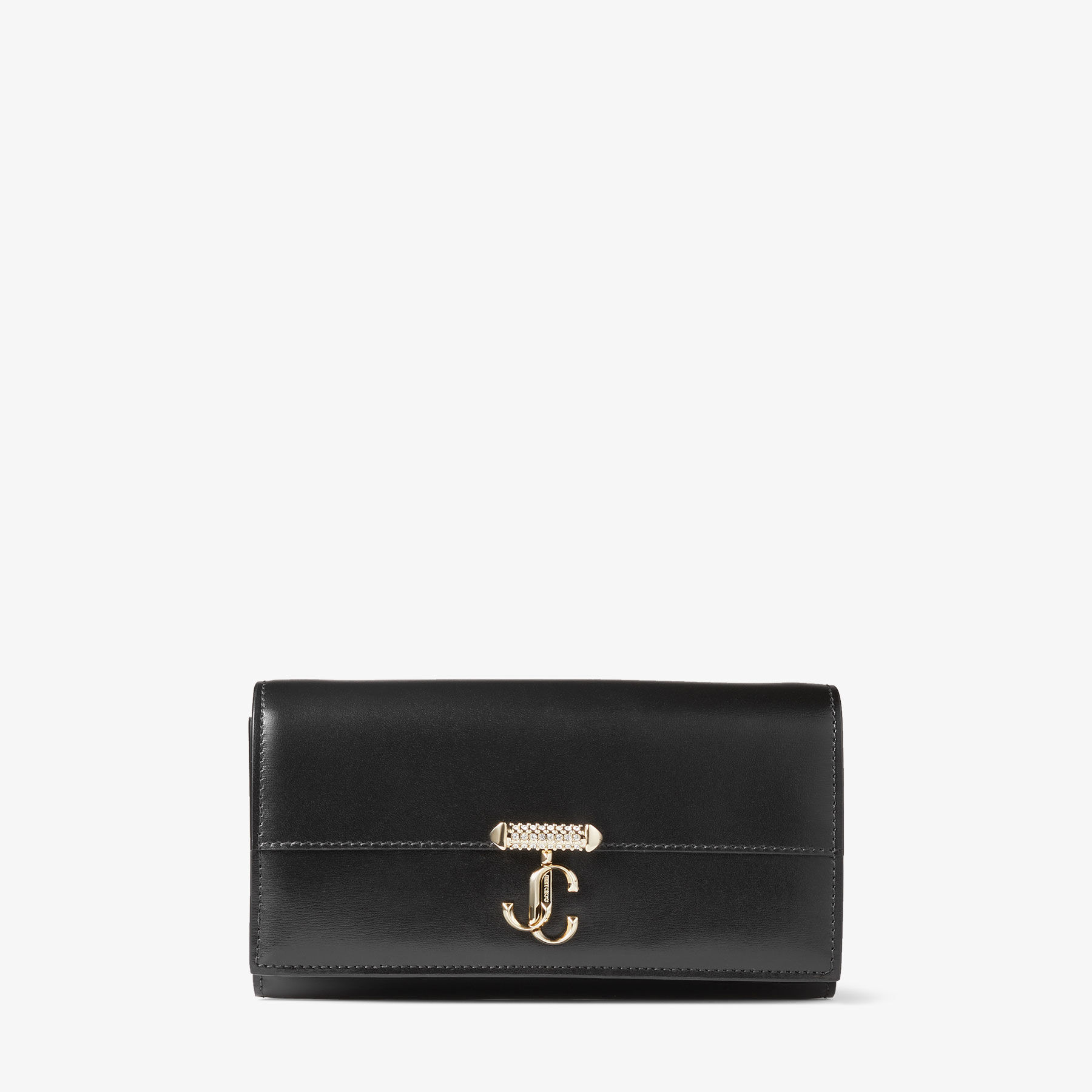 AVENUE WALLET CHAIN Black Leather Wallet with Pearl Strap Summer Collection JIMMY CHOO