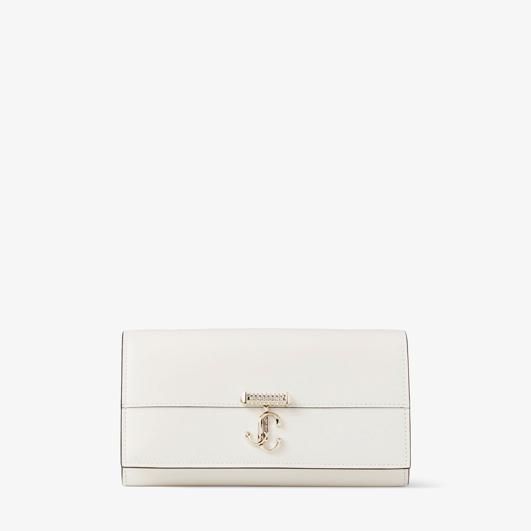 AVENUE WALLET/CHAIN | Latte Leather Wallet with Pearl Strap | Summer  Collection | JIMMY CHOO