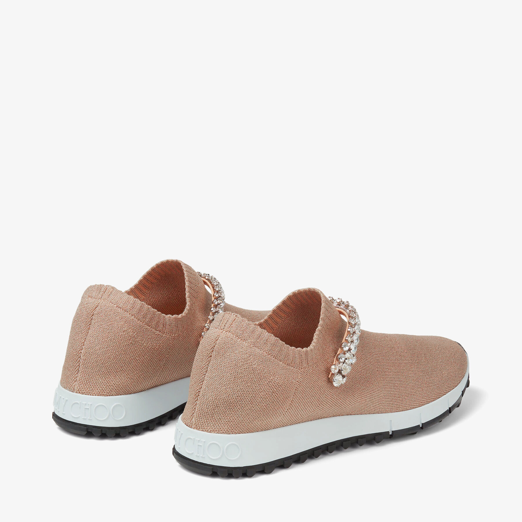 Ballet Pink Metallic Knit Trainers with Crystal Embellishment