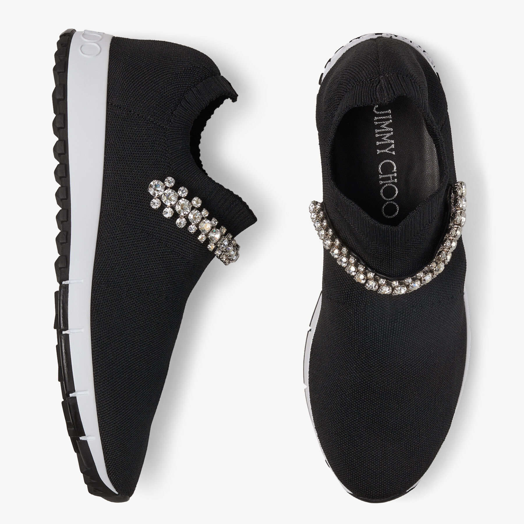 Black Knit Trainers with Crystal Embellishment VERONA Spring Summer 2023 JIMMY CHOO UK
