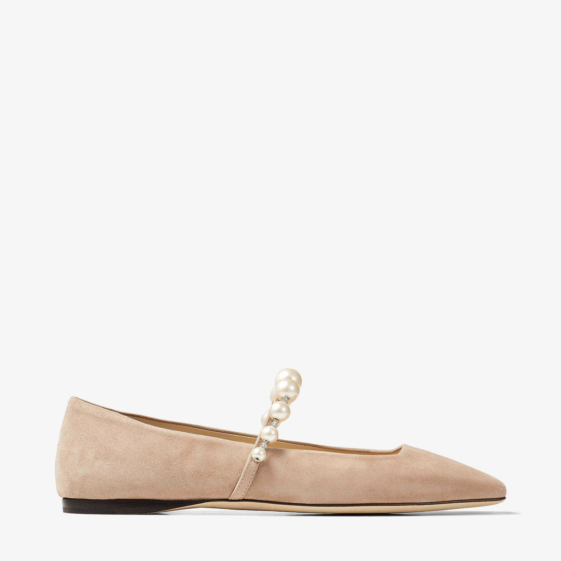 Jimmy CHOO ADE Flat パール付き Ballet Pink スエード・フラットシューズ - Ballet Pink/White - 35.5