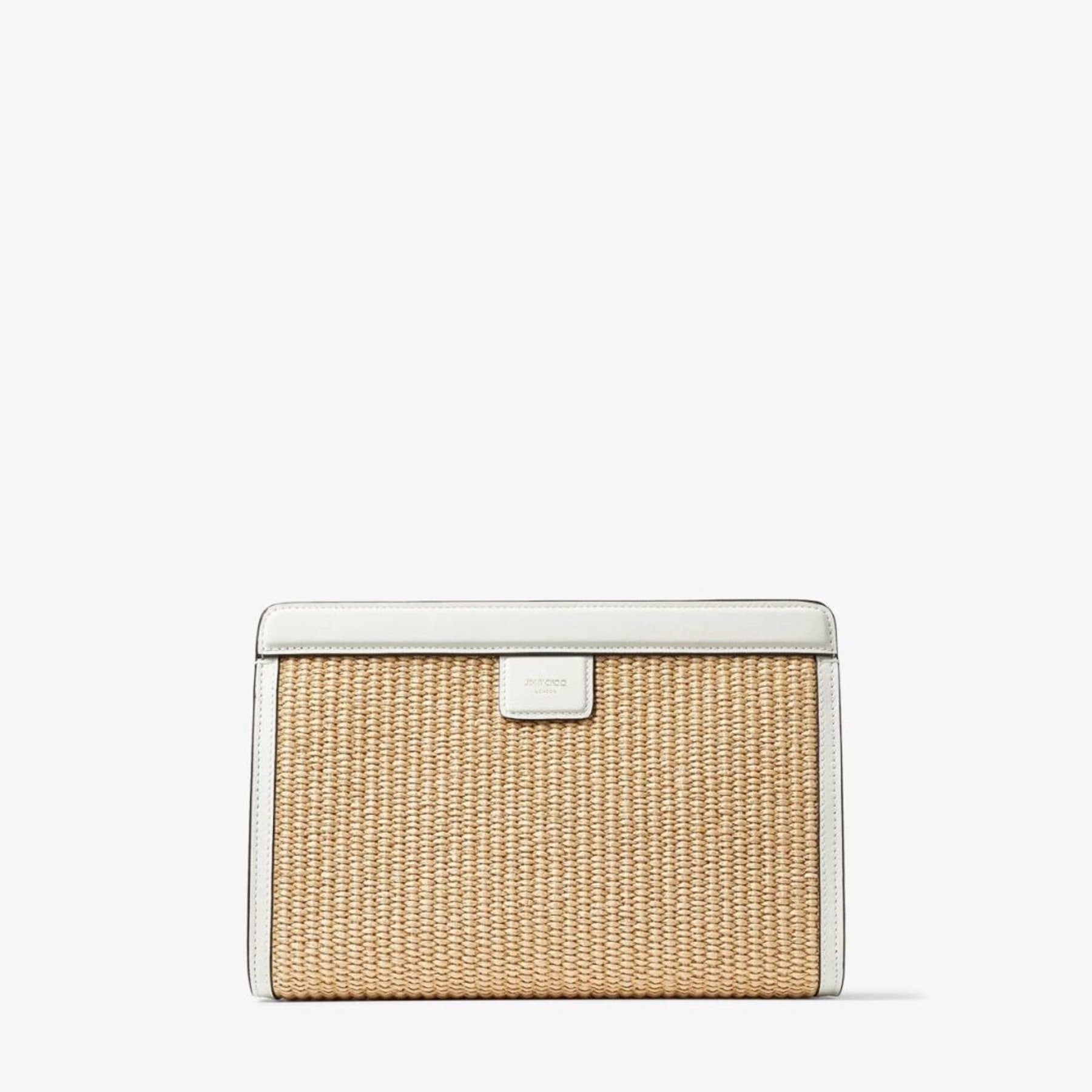 Avenue Pouch | Latte 刺繍入り Natural ラフィアレザー・ポーチ | ジミー チュウ JP