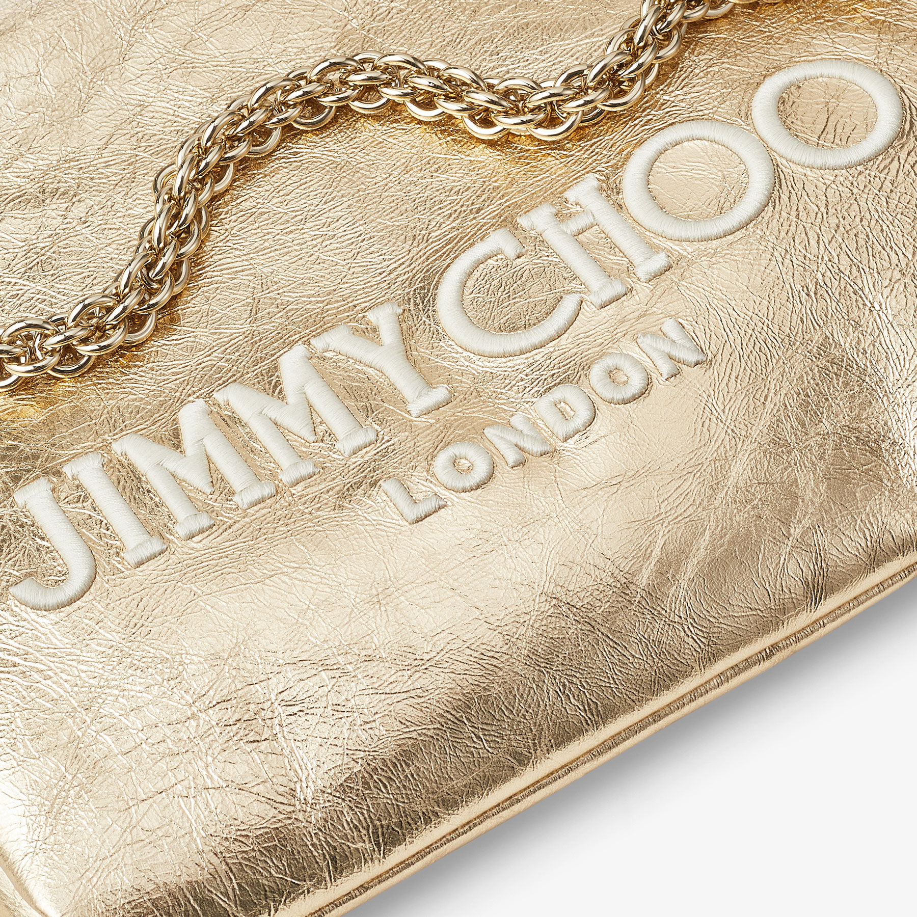 CALLIE SHOULDER | ジミー チュウ刺繍入り Gold メタリック ナッパ ...