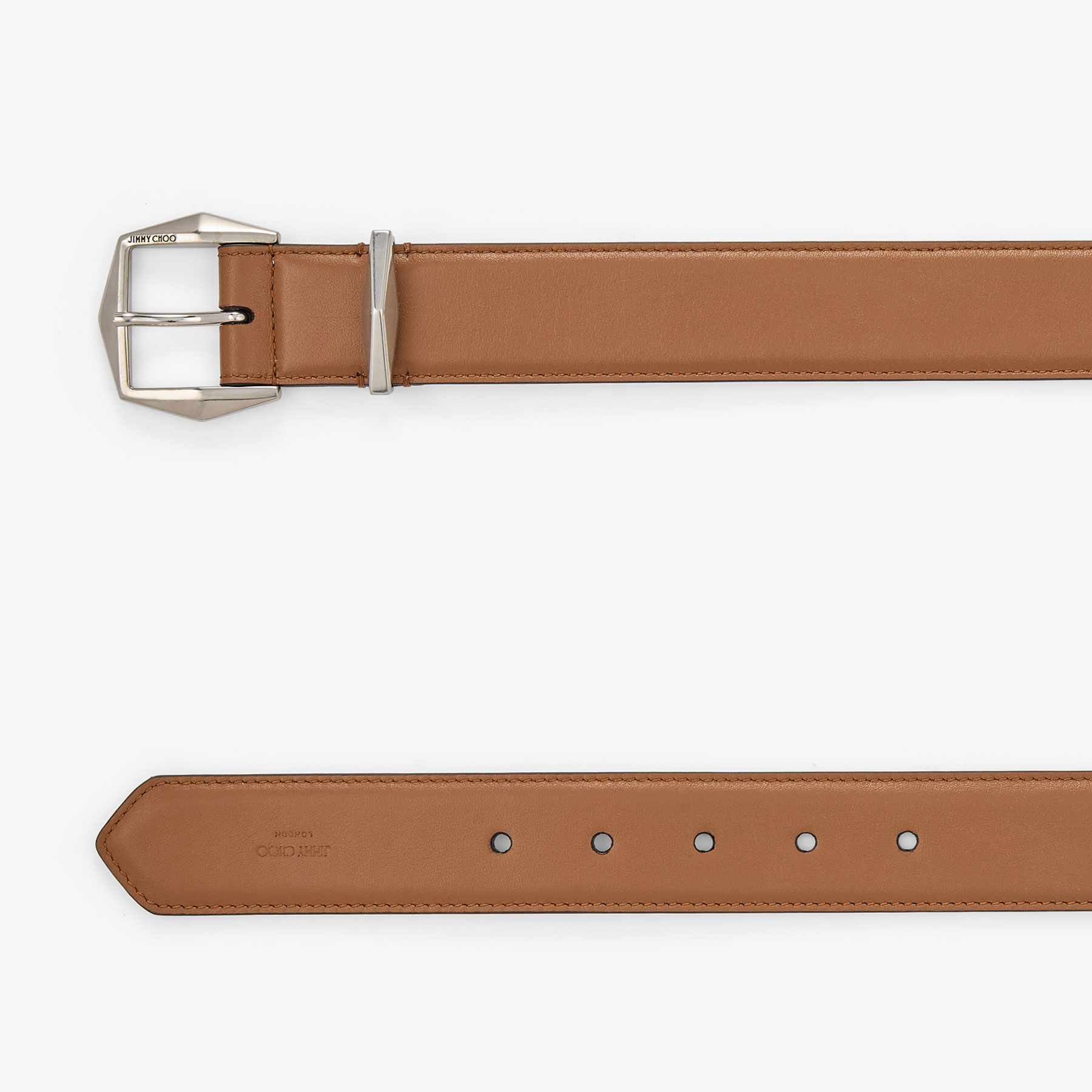 Diamond Buckle Belt M | Tan Leather Belt | JIMMY CHOO