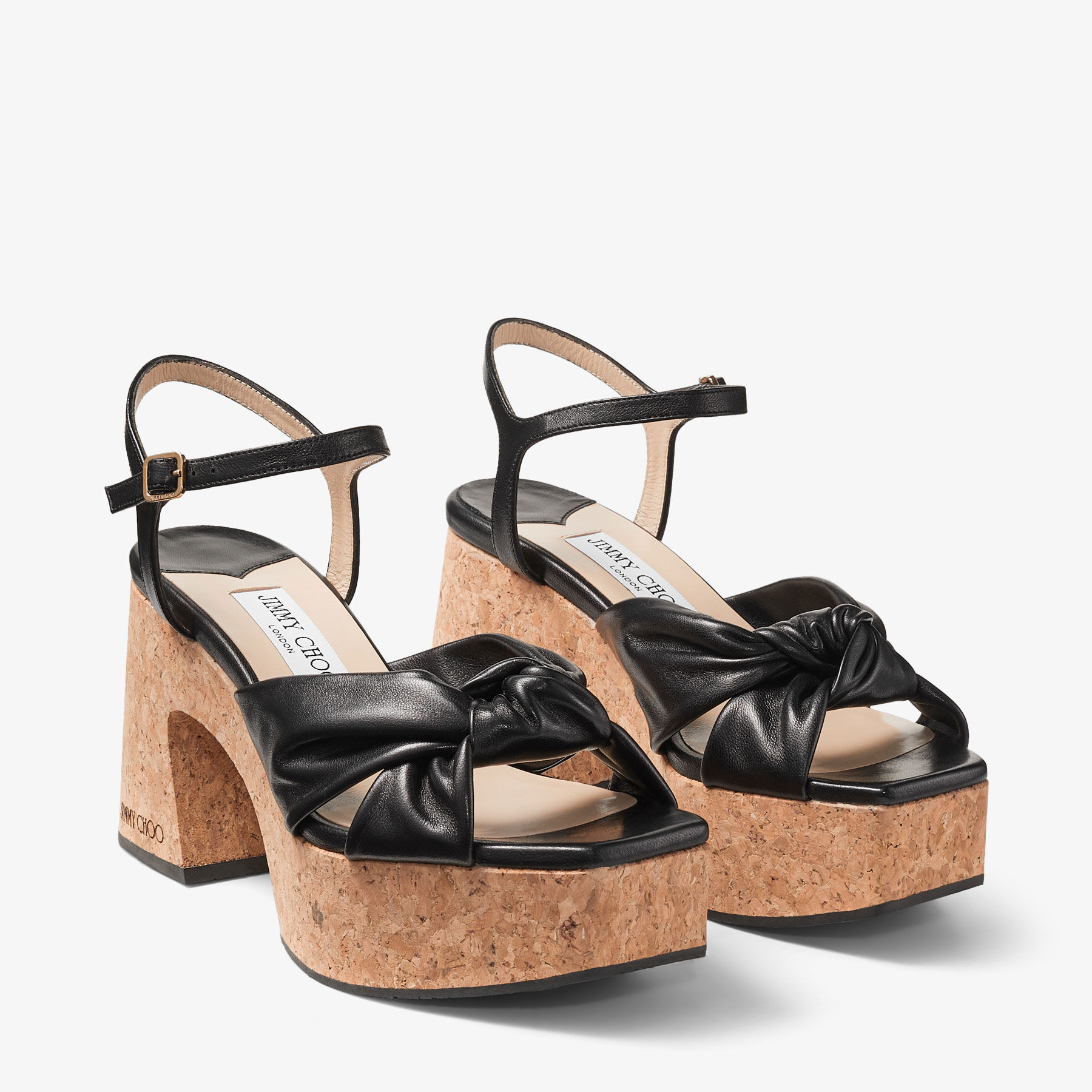 Heloise Wedge 95 | Black ナッパレザー・プラットフォームサンダル | ジミー チュウ JP