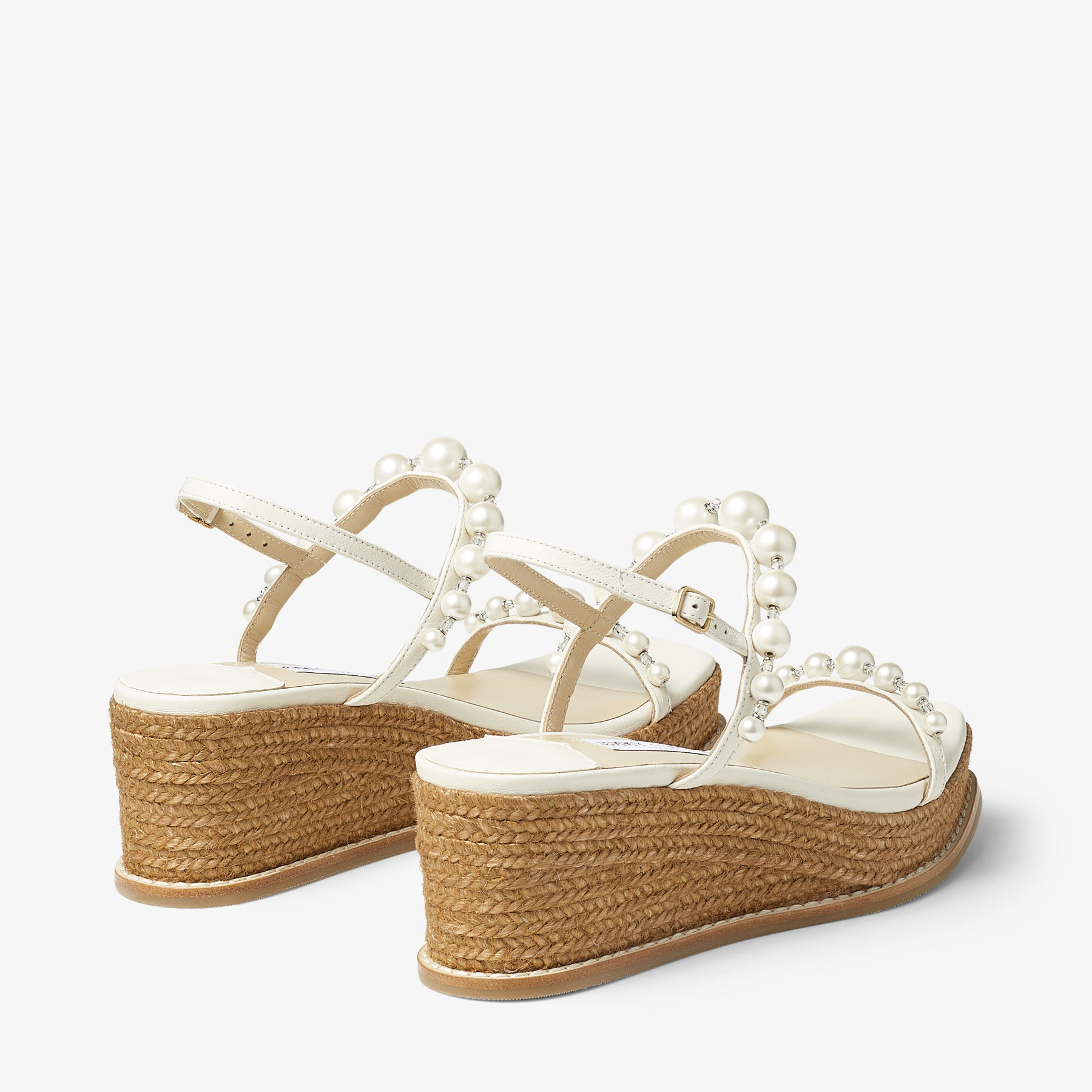 AMATUUS 60 Latte Nappa Latte Wedge Sandals with Pearls Summer