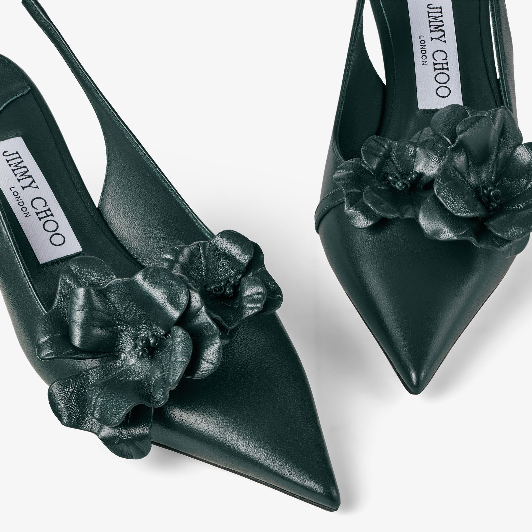 AMITA/FLOWERS 45 | Slingback-Pumps aus dunkelgrünem Nappaleder mit 