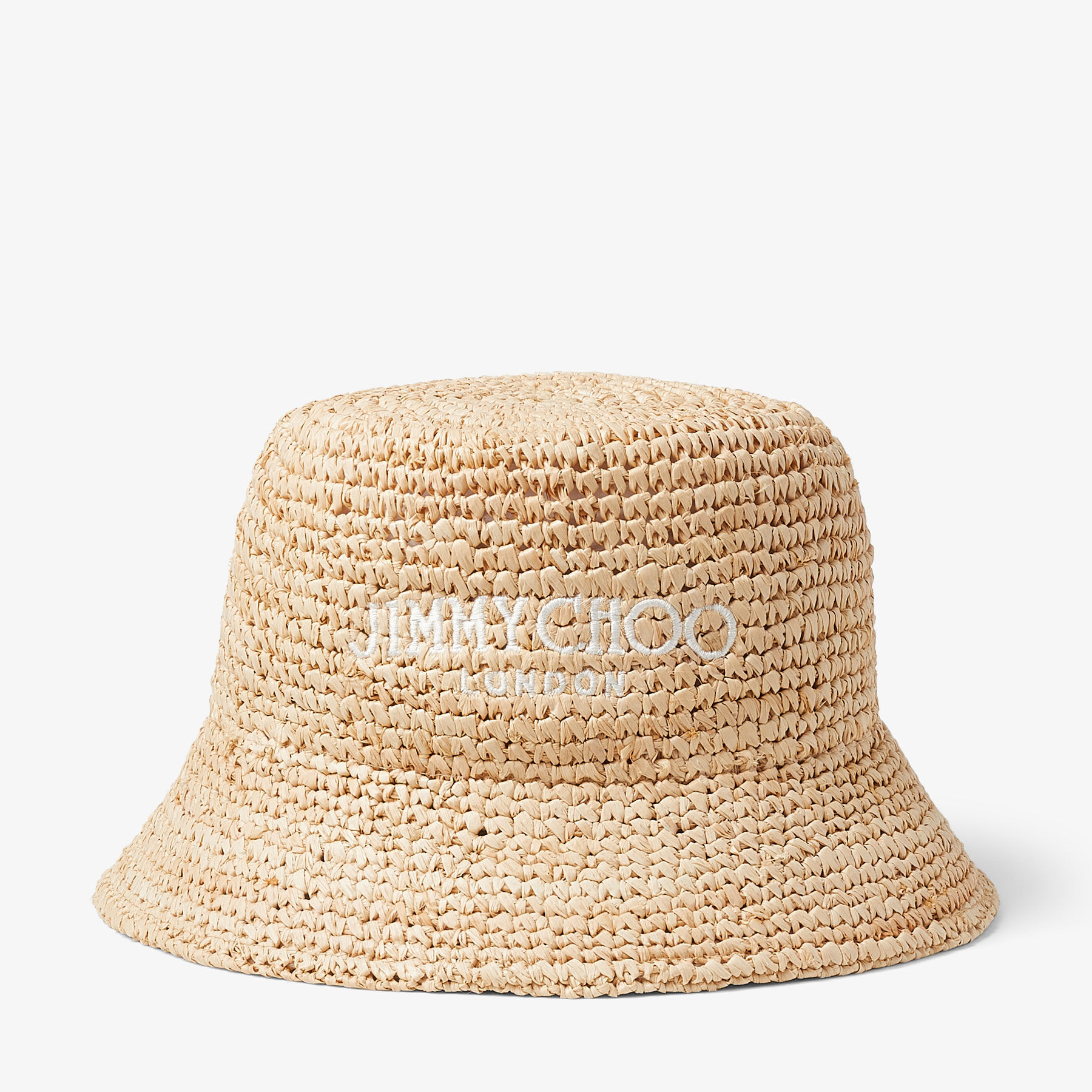 Atena Natural Raffia Embroidered Bucket Hat JIMMY CHOO AU