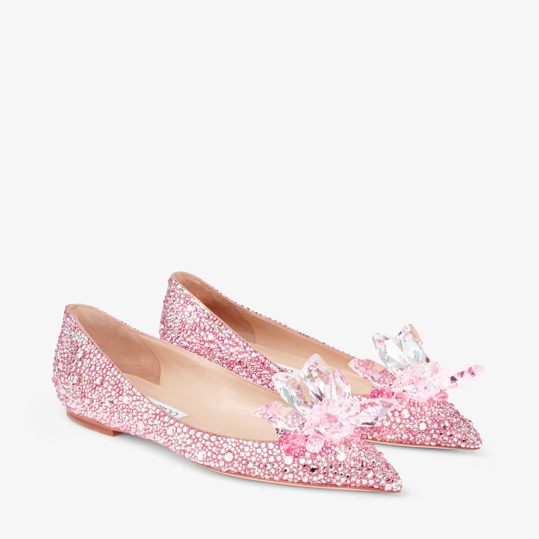 Rose Mix Crystal Covered Pointy Toe Flats ATTILA Pre Fall 19 JIMMY CHOO