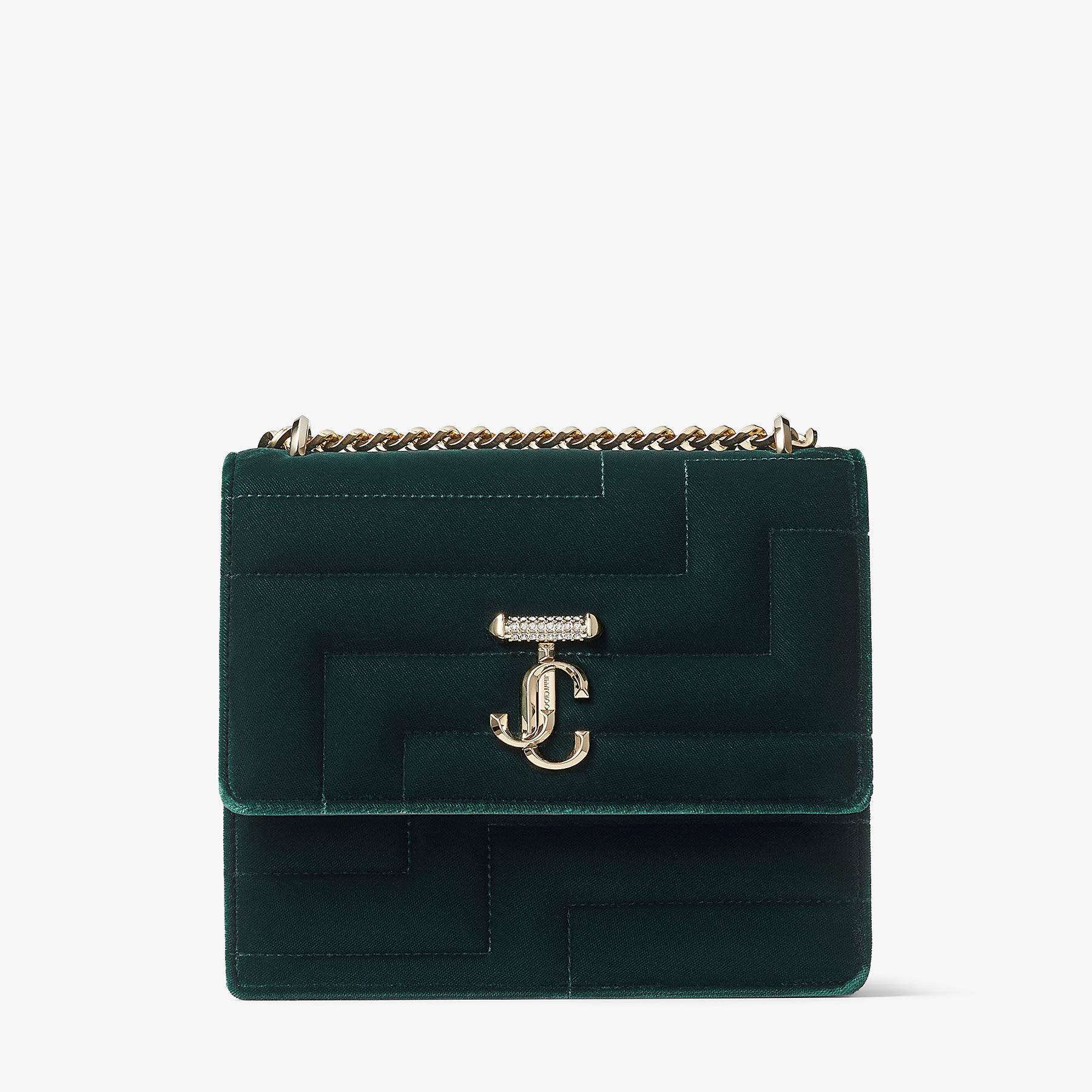 AVENUE QUAD Dark Green Avenue Velvet Shoulder Bag with Crystal