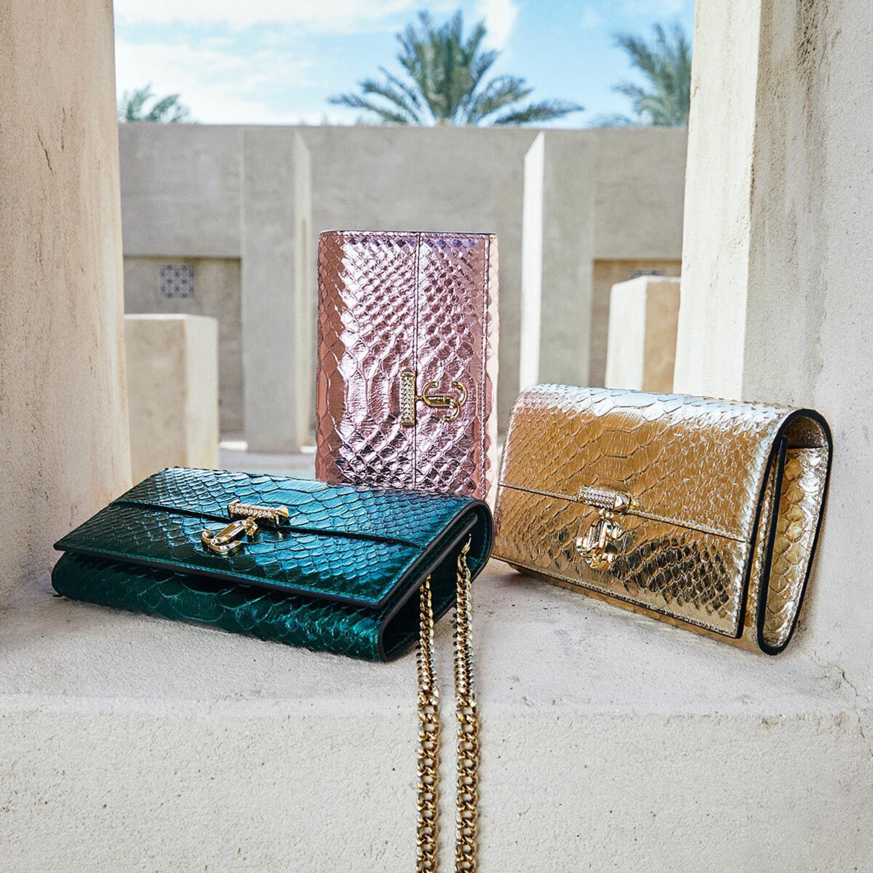 AVENUE WALLET W CHAIN Portafoglio in pelle con stampa serpente