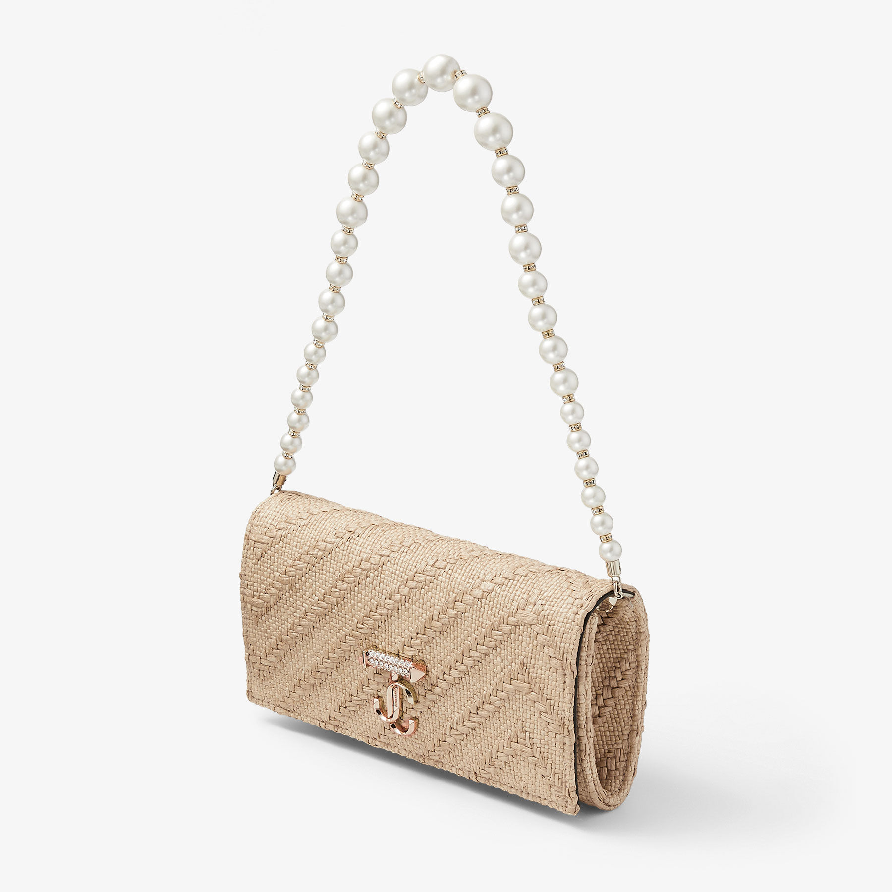 Avenue Wallet with Chain Mini Tasche aus naturfarbenem Bast JIMMY CHOO