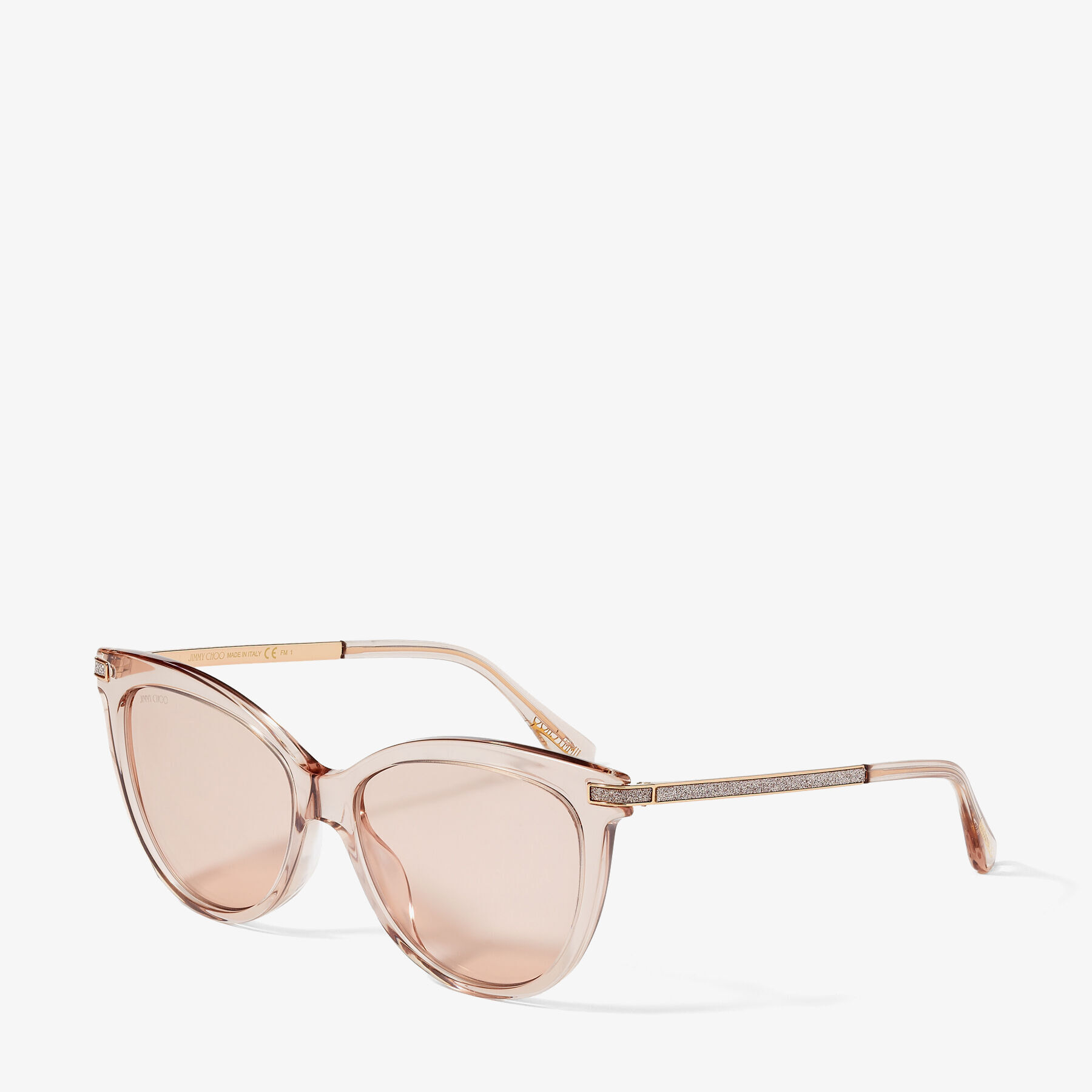 Nude Acetate and Copper Gold Metal Cat Eye Sunglasses with Mirror
