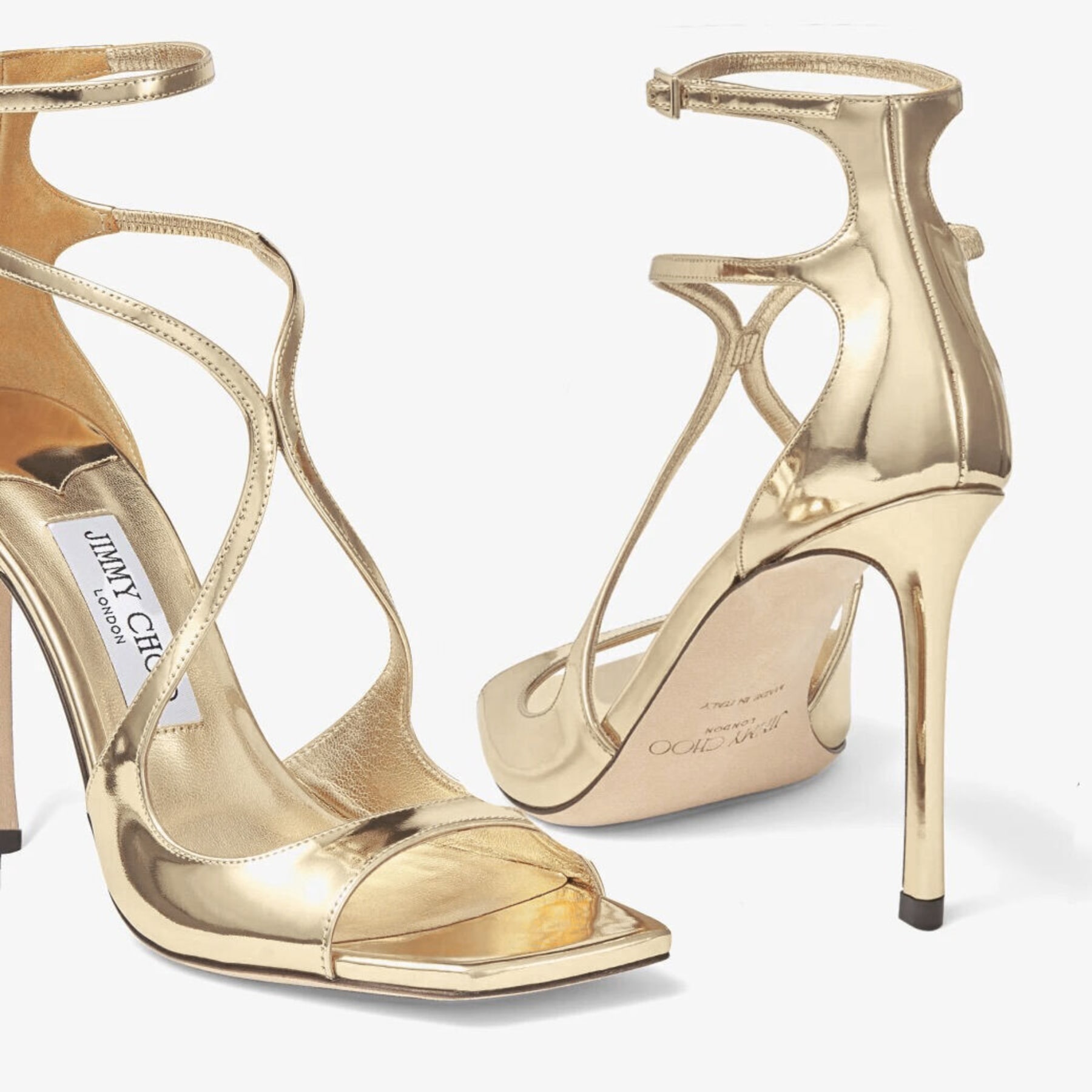 Sandali in pelle color oro effetto metallizzato liquido AZIA 110 Collezione Autunno 2022 JIMMY CHOO