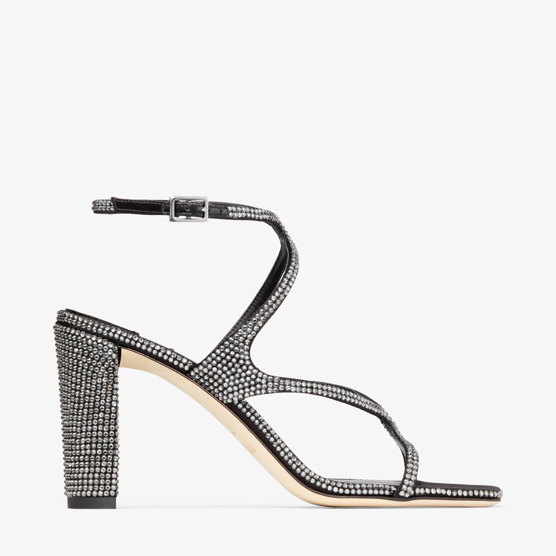 Azie 85|Black/Smoke Satin Crystal Sandals| JIMMY CHOO