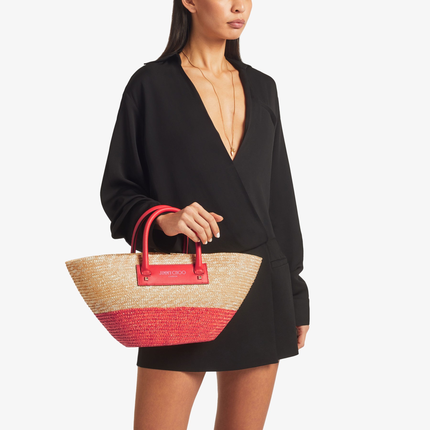 Beach Basket Tote S Natural Paprika Raffia Basket Tote Bag JIMMY CHOO