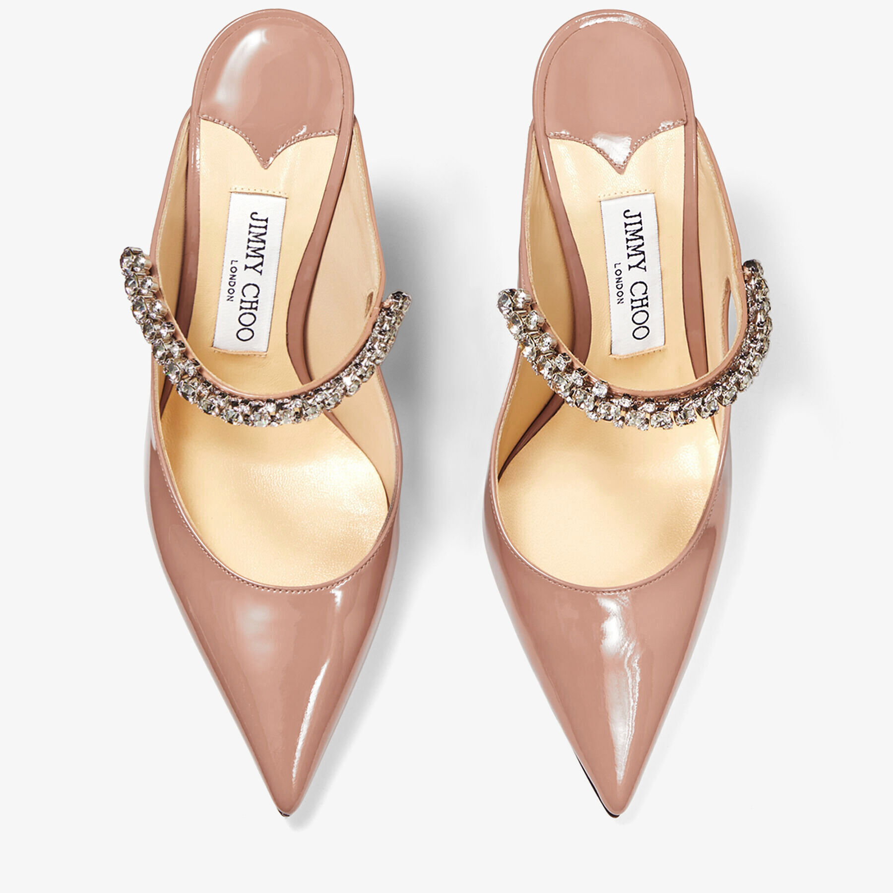 Bing 100 Ballet Pink Patent Leather Mules with Crystal Strap JIMMY CHOO