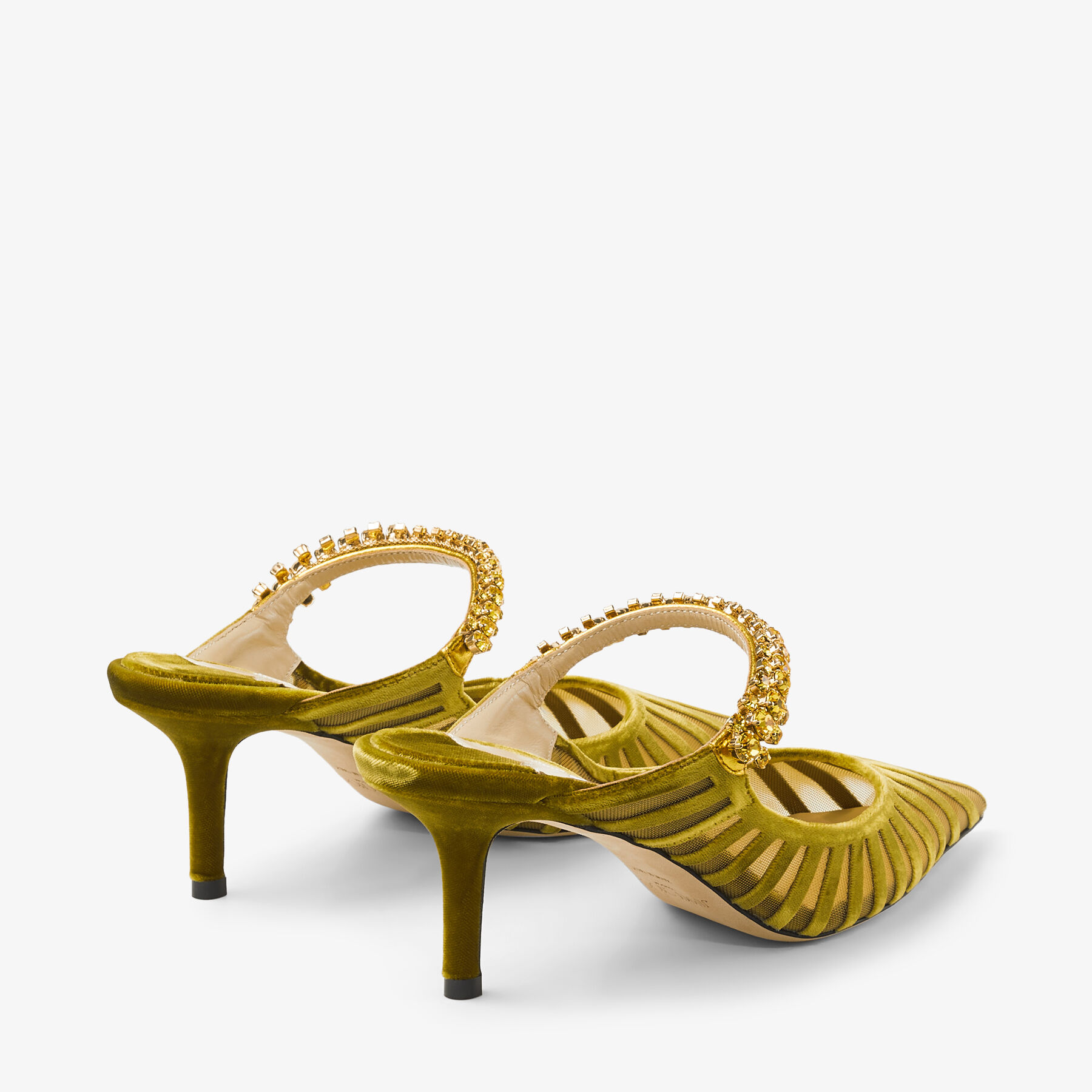 Bing 65 Black Flocked Striped Mesh Mules with Swarovski Crystals New Collection JIMMY CHOO NZ