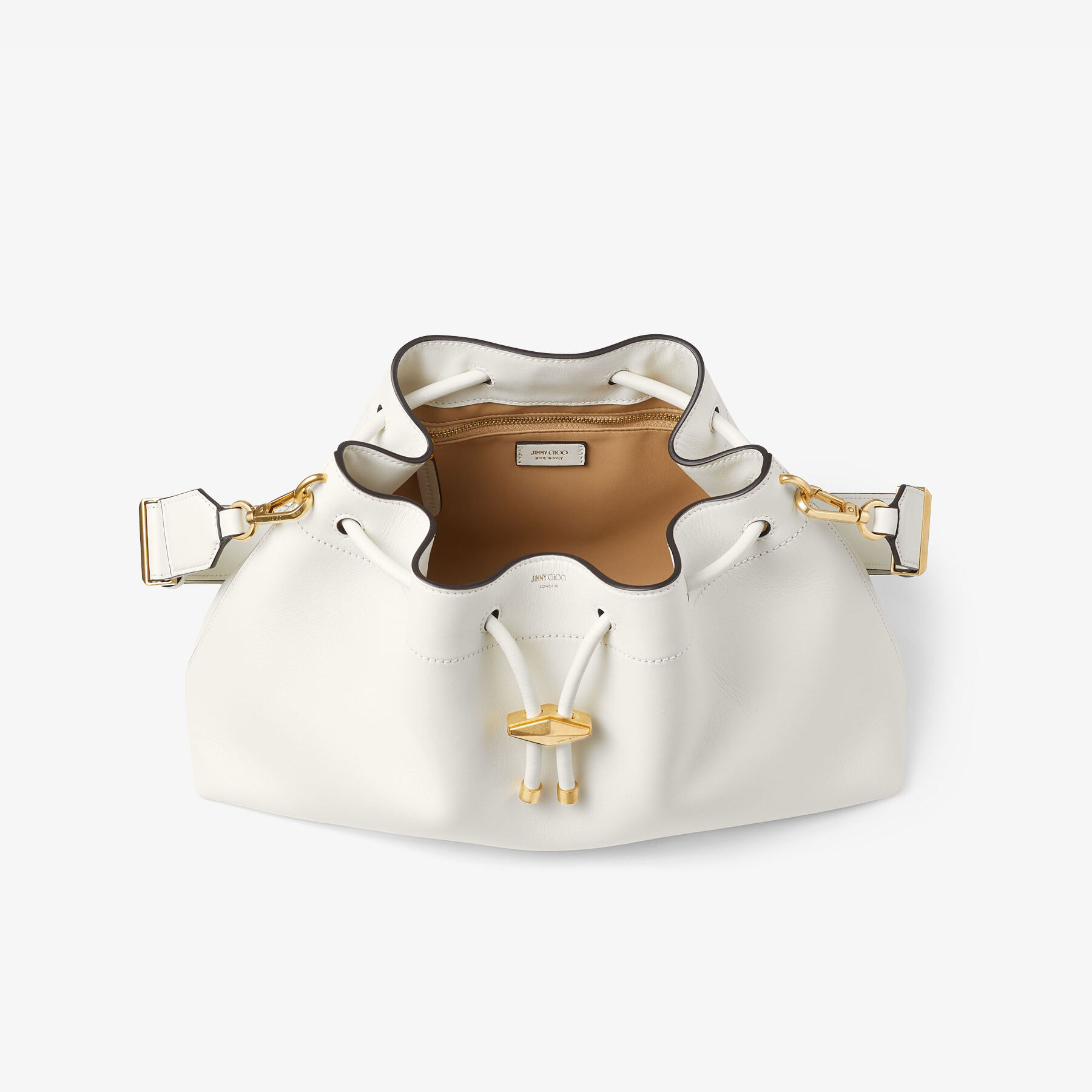 Cinch M | Bucket Bag aus Leder in Latte | JIMMY CHOO