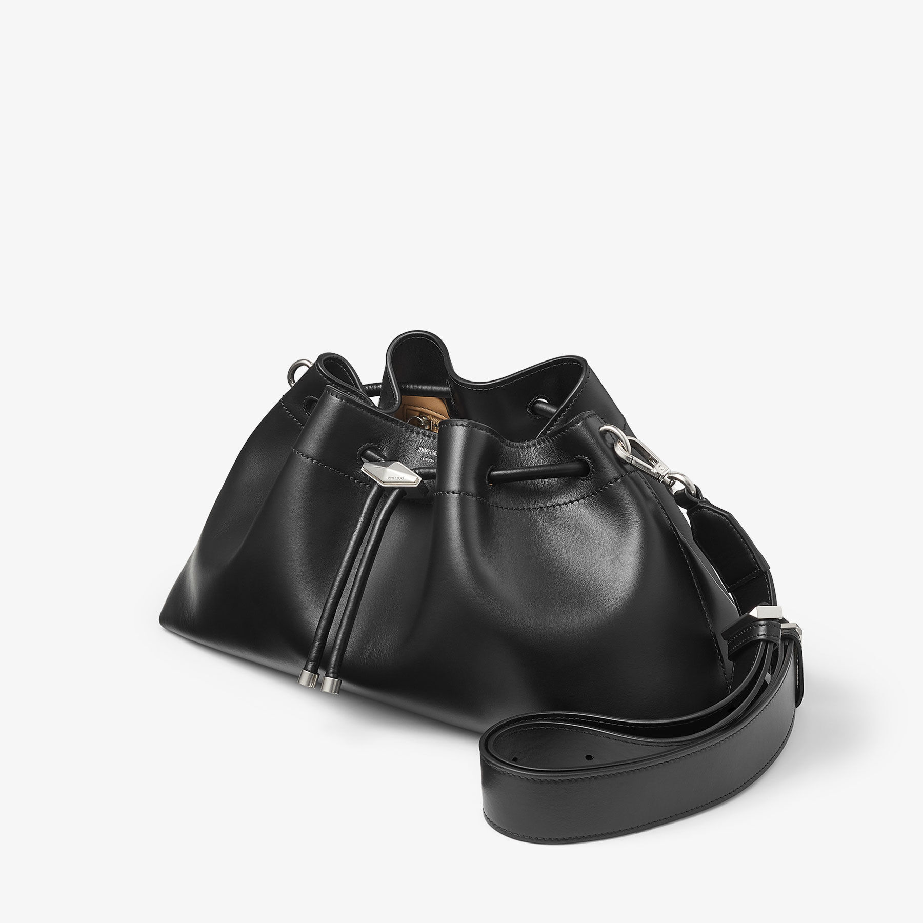 Cinch M Bucket Bag aus schwarzem Leder JIMMY CHOO